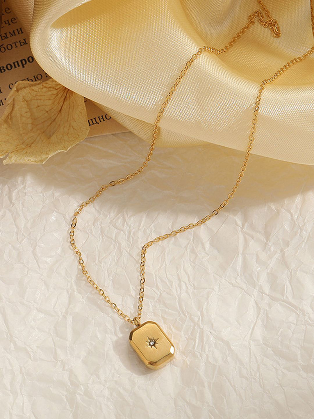 Designs & You Stainless Steel Gold-Plated Square Shaped Pendant With Chain