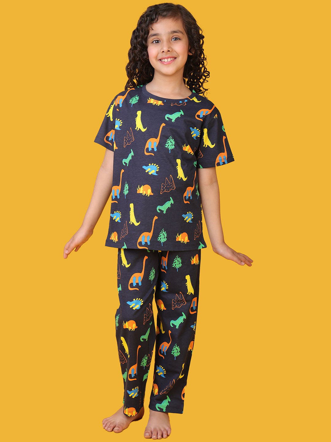 Anthrilo Dinosaur Fun Navy Girl Short Sleeve Pyjama Set- Navy