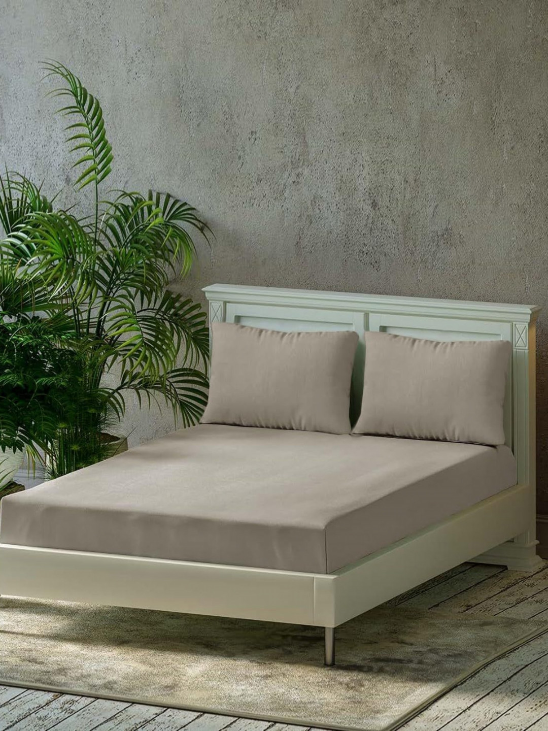 Trance Home Linen Coffee Brown Cotton 300 TC Fitted Queen Fine Bedsheet with 2 Pillow Covers-75 x 60 inches
