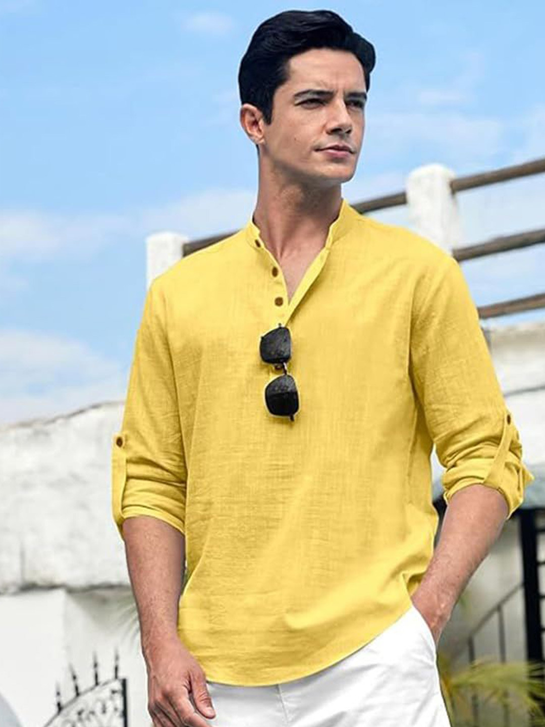 EdinWolf Men India Slim Fit Band Collar Solid Cotton Casual Kurta