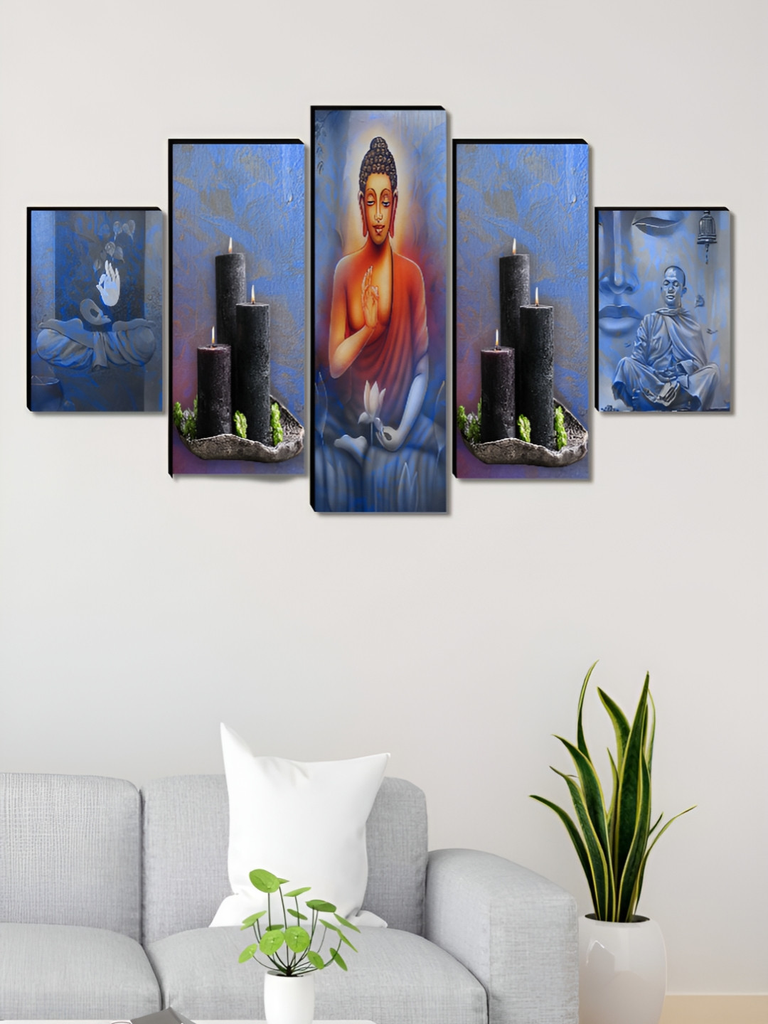 Myntra Elegant Homes Blue & Black 5 Piece Wood Buddha Religious Wall Art