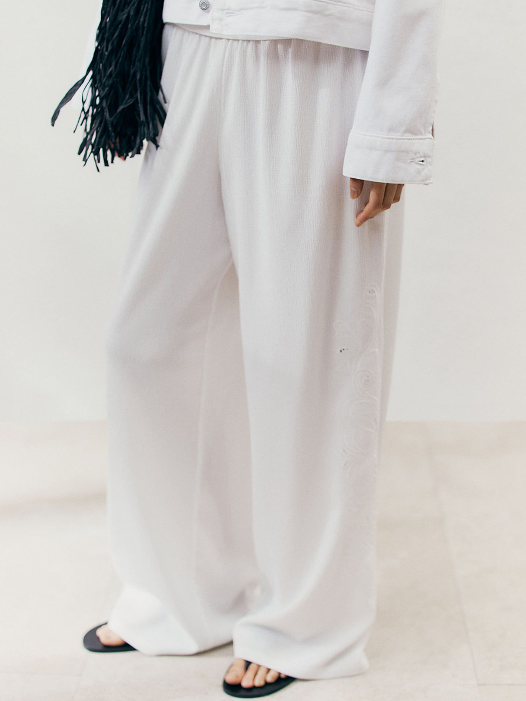 H&M Women Wide Broderie Anglaise Trousers