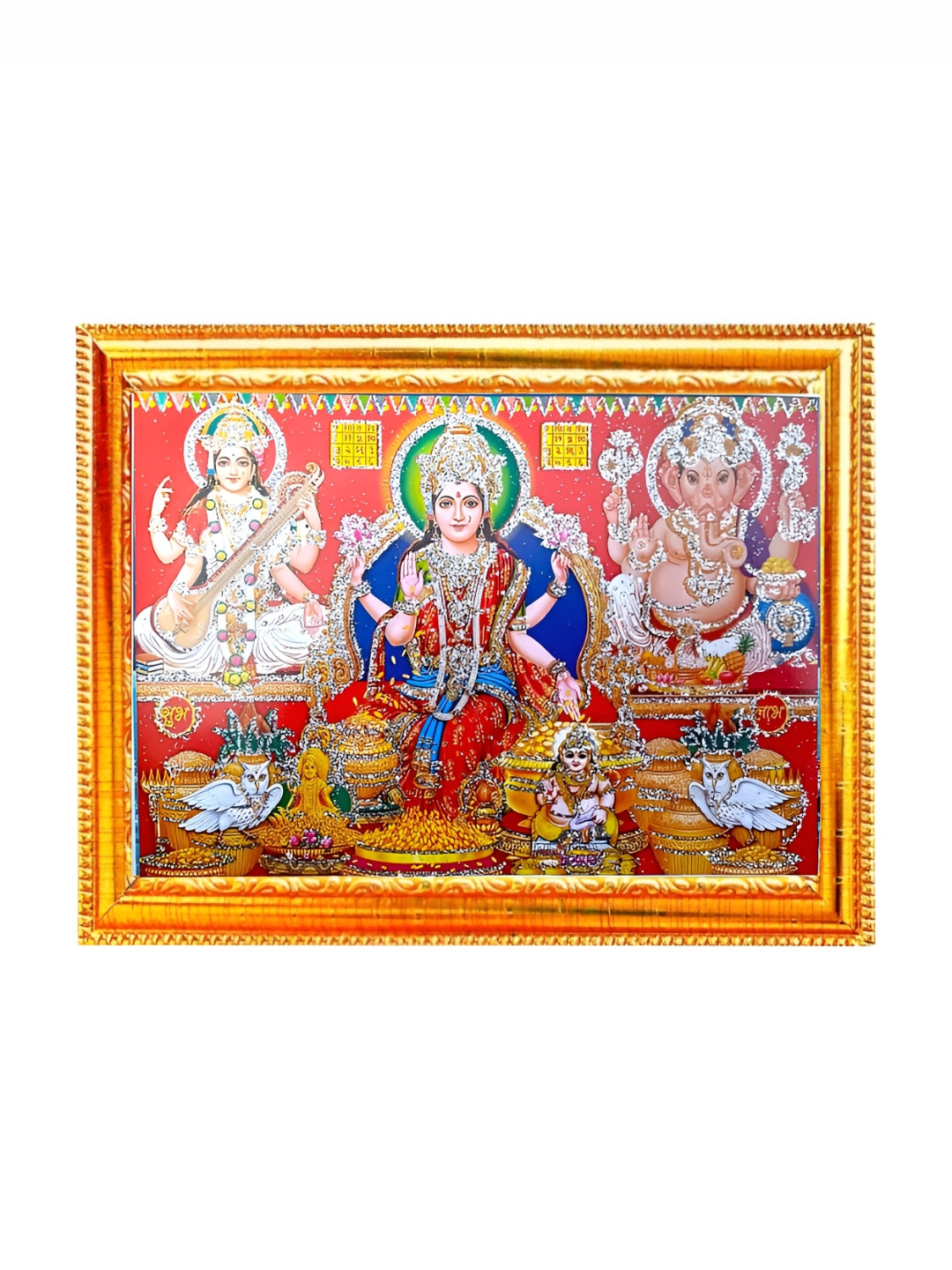 SUNINOW Yellow & Red Laxmi Ganesh Photo Frame