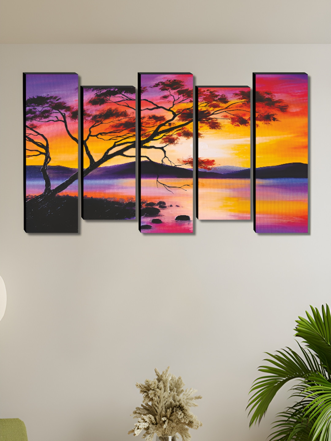 Myntra Elegant Homes Red & Purple 5 Pieces Canvas Nature Look Floral & Botanical Wall Art