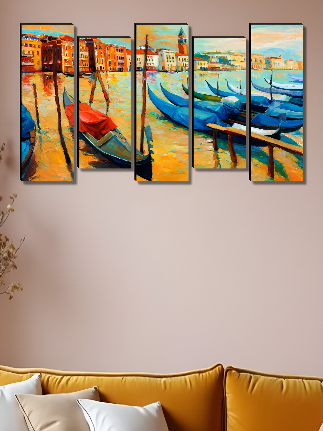 Myntra Elegant Homes Elegant Boats Wood 5 Piece Rectangle Paintings Wall Art - 30 x 18 in