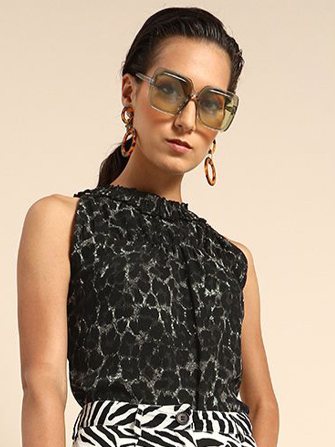 DODO & MOA Women Skin Print Round Neck Regular Top