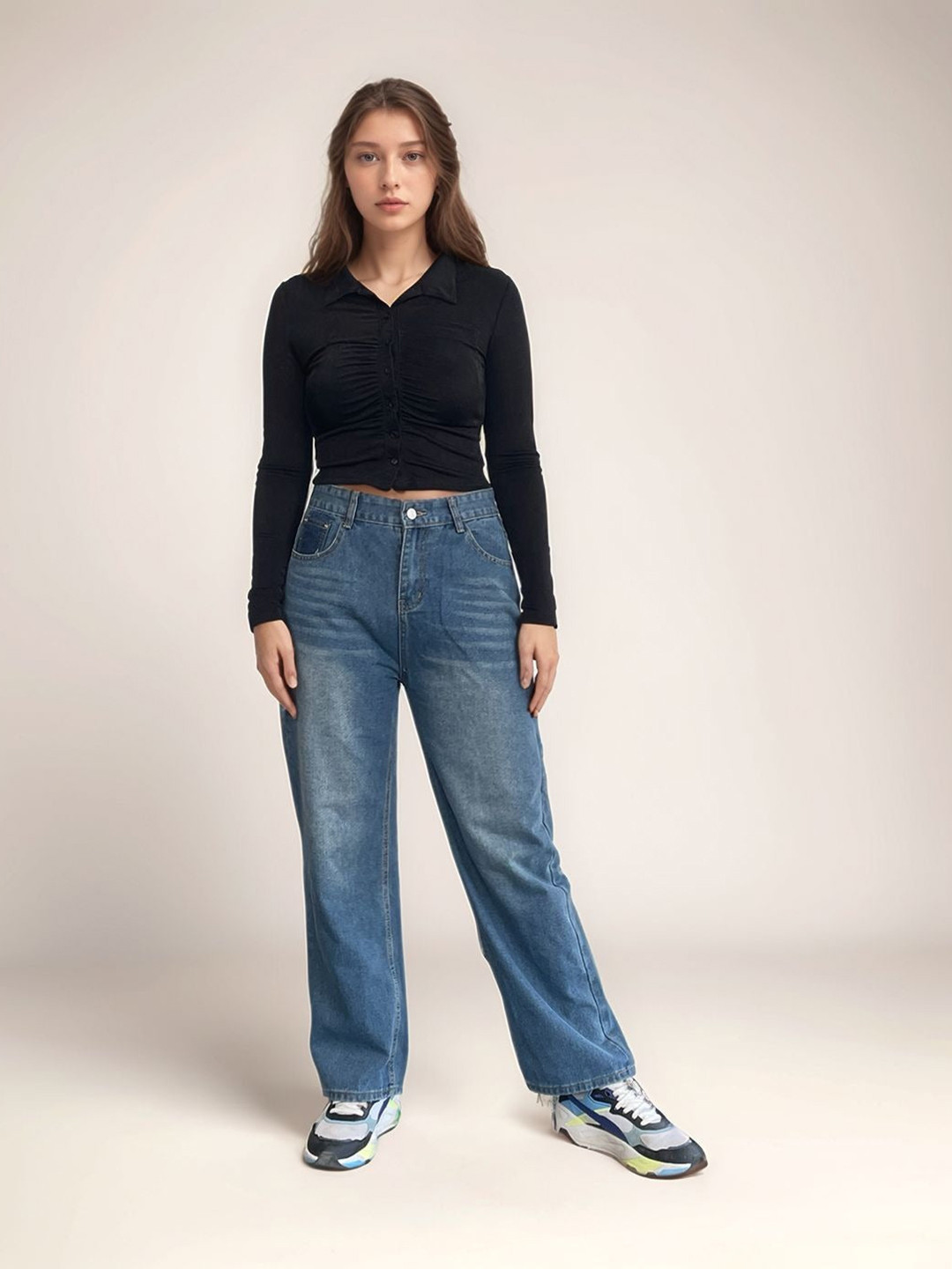 Outzidr Women High Rise Stylized Pocket Denim Jeans