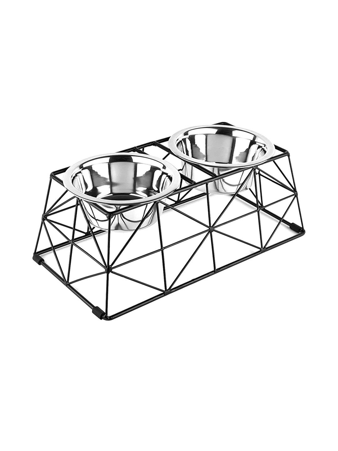 Pawpourri - Fine Living For Your Pets Black & Steel Stackable Taper Cross Dog Feeder