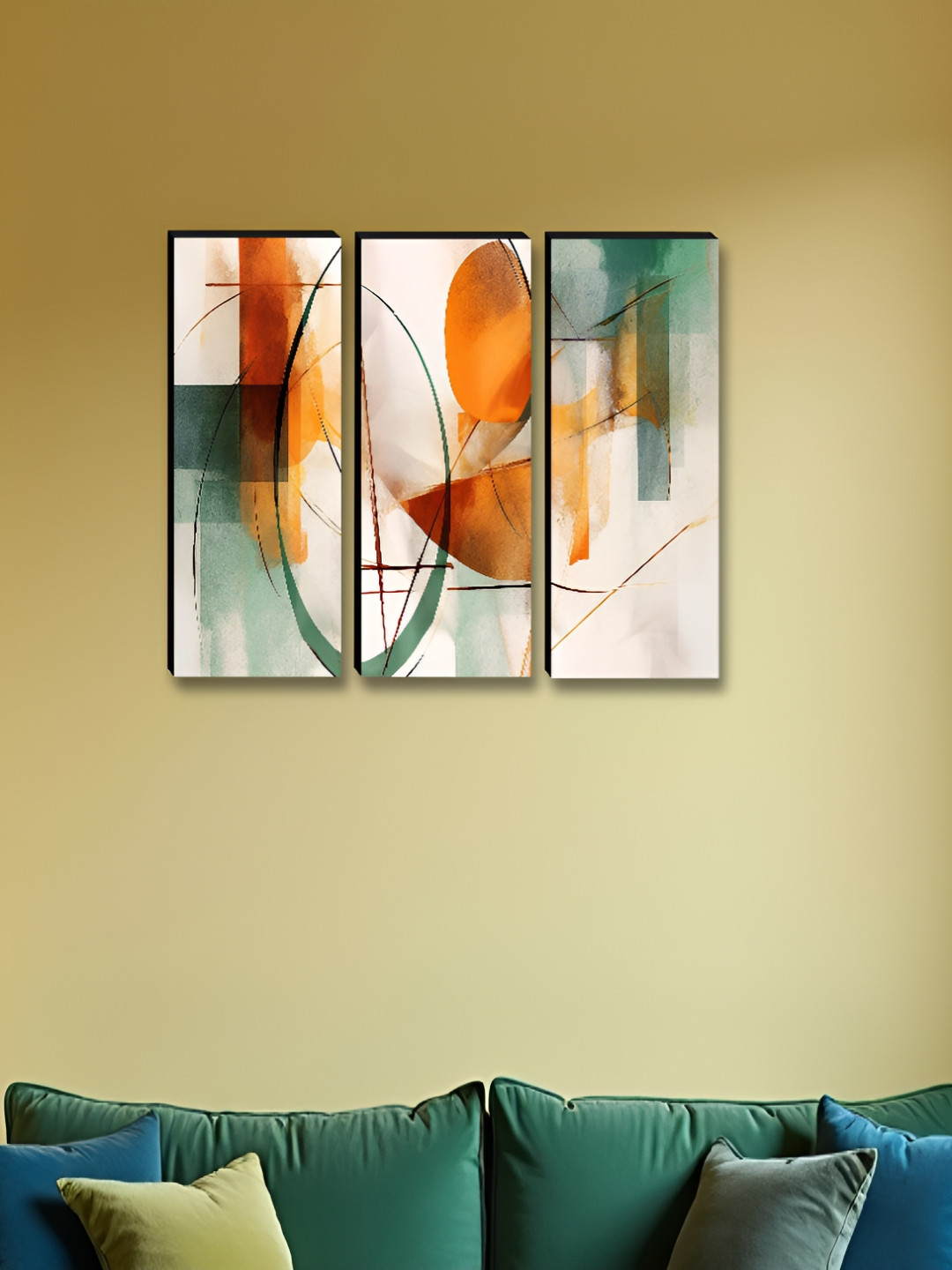 SAF Orange Colored & Teal 3 Pieces Printed Wall Paintings