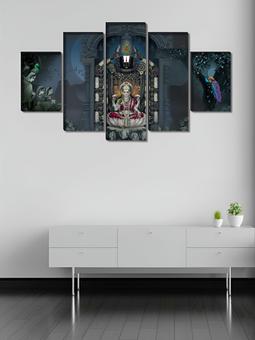 Myntra Elegant Homes Blue 5 Pieces Goddess Mahalaxmi & Tirupati Wooden Wall Paintings