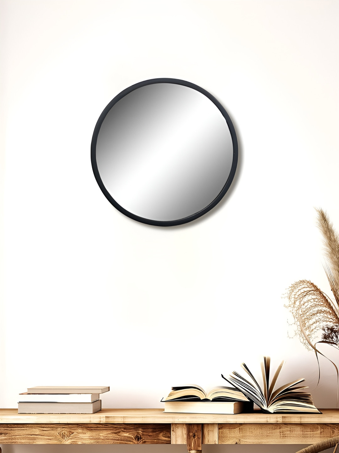 Metalsmith Black & Transparent Glass Round Shape Mirror