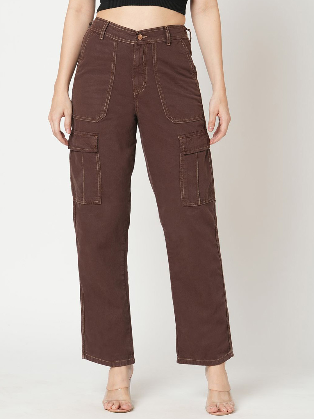 Kraus Jeans Women Relaxed Fit High-Rise Cotton Cargos