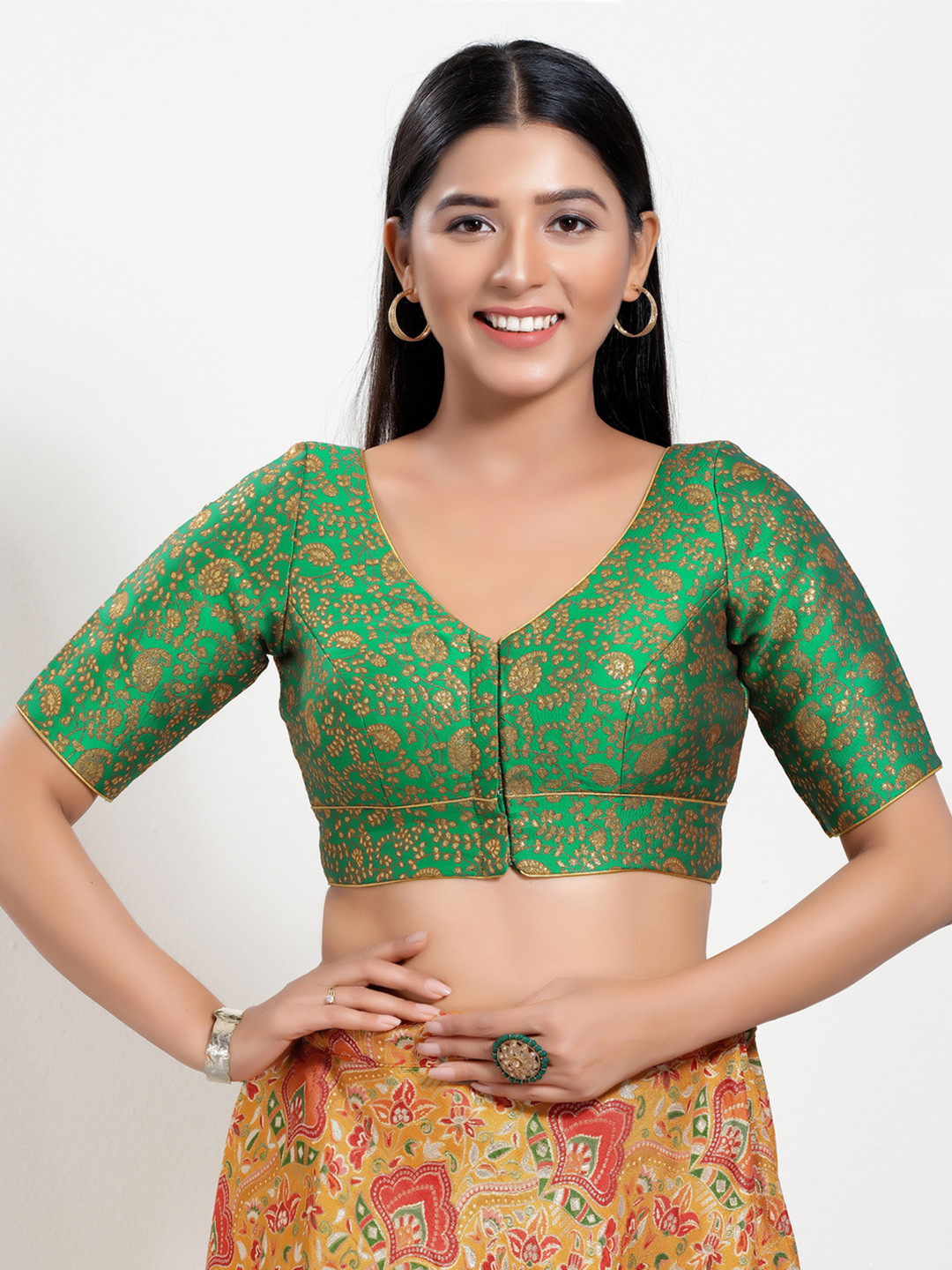 VAMAS - THE DESIGNER BLOUSES Woven Design Padded Saree Blouse