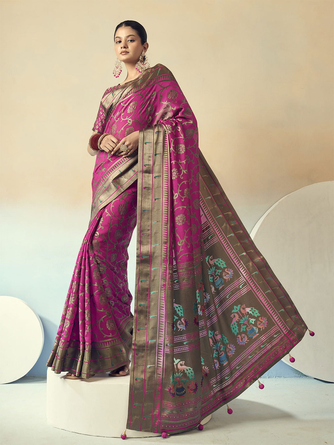 elora Woven Design Zari Poly Georgette Designer Paithani Saree