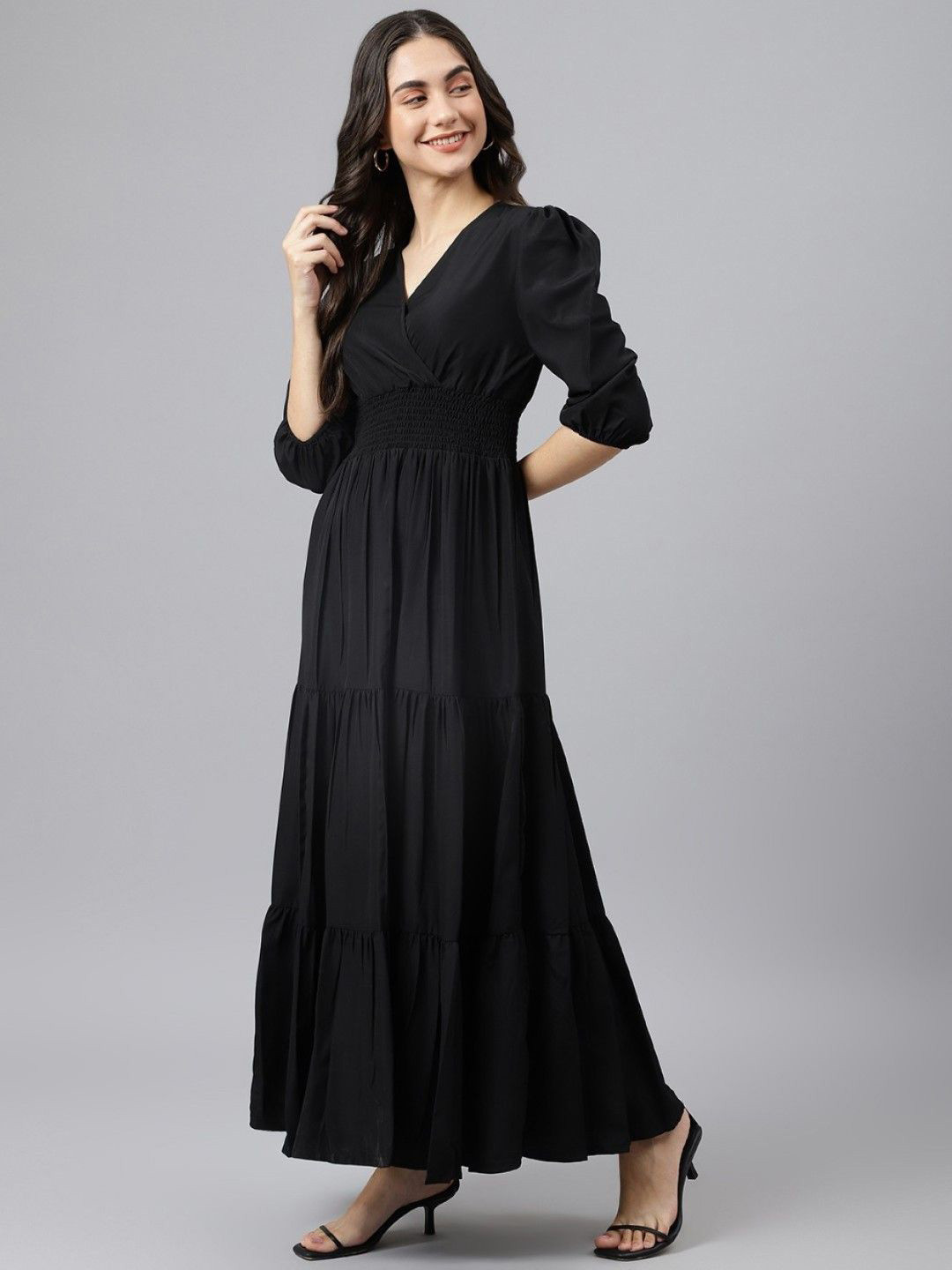 Femvy V Neck Tiered Maxi Dresses