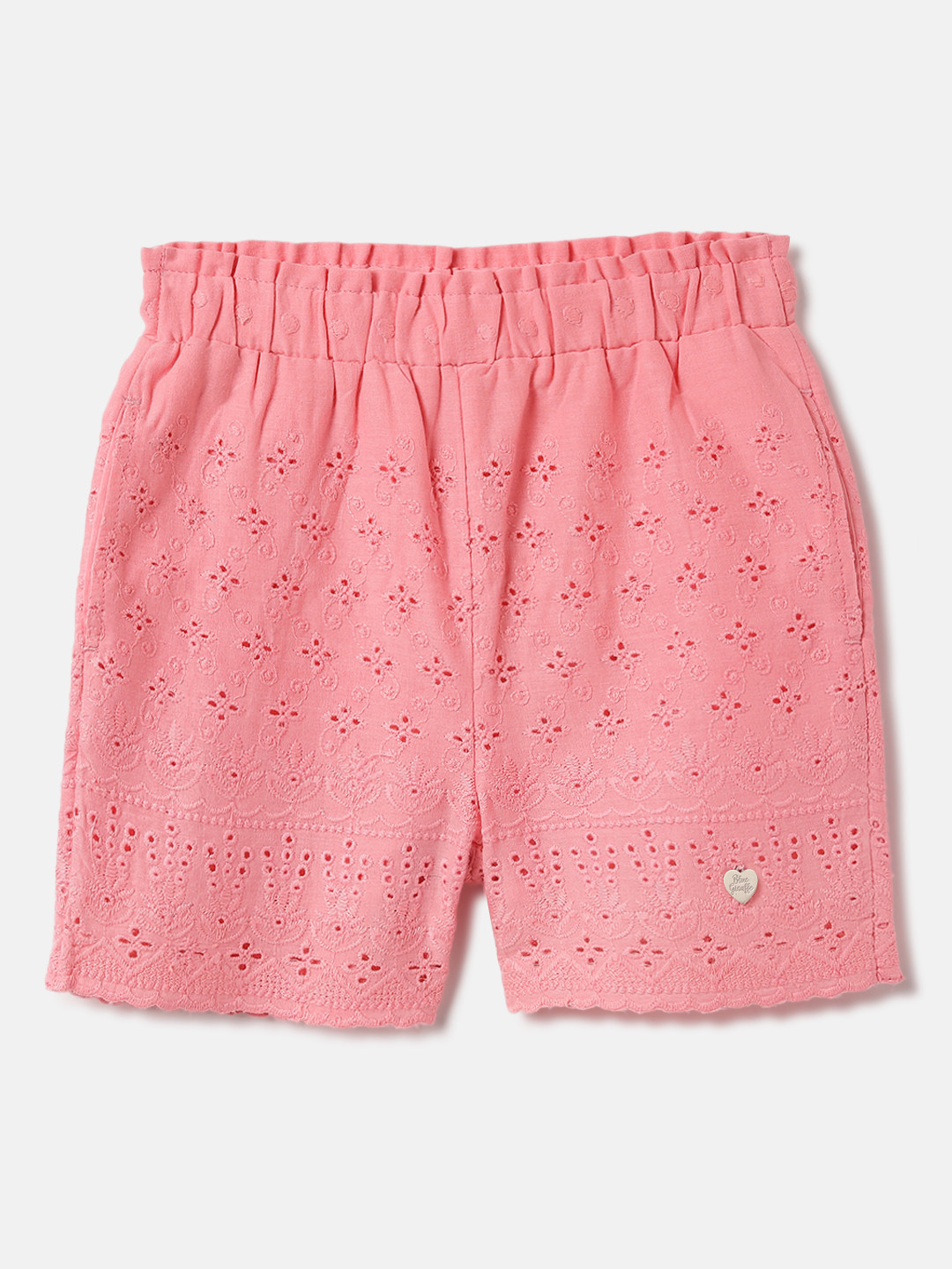 Blue Giraffe Girls Regular Fit Schiffli Embroidered Bermuda Shorts