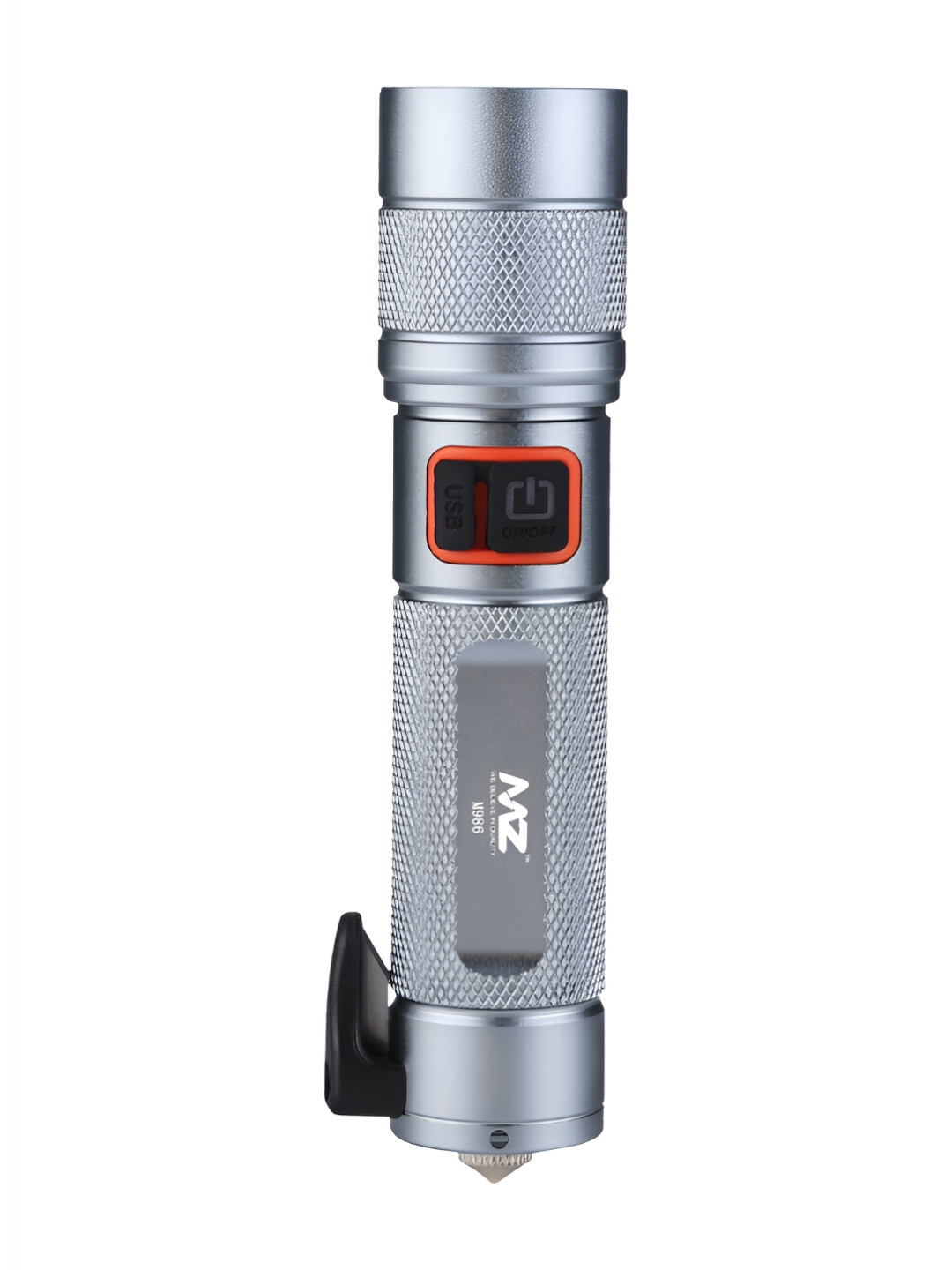 MZ M986 Silver Toned Metal Rechargeable Led Flashlight