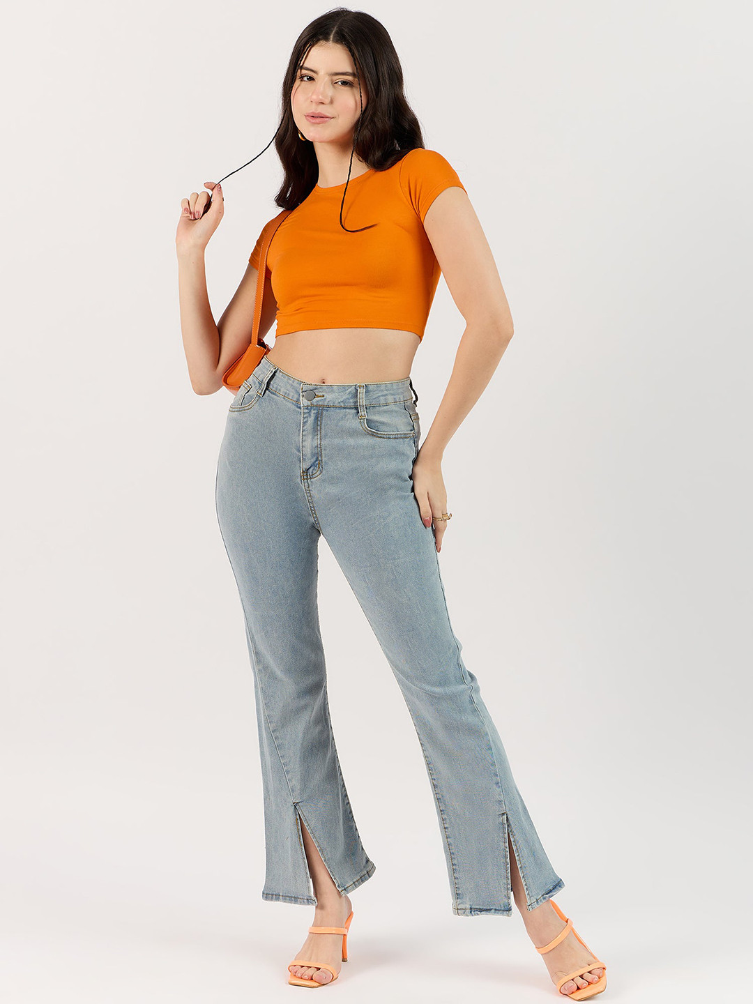 Outzidr Women Original High-Rise Skinny Fit Clean Look Jeans with Cut-Out Details