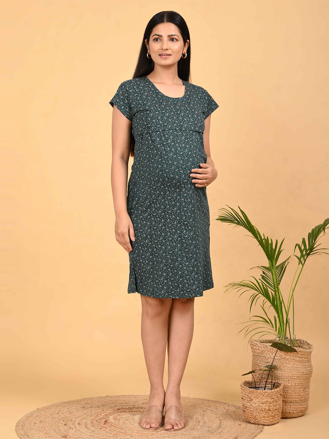 GOLDSTROMS Women Abstract Print Maternity Knee Length A-Line Dress With Concealed Zip