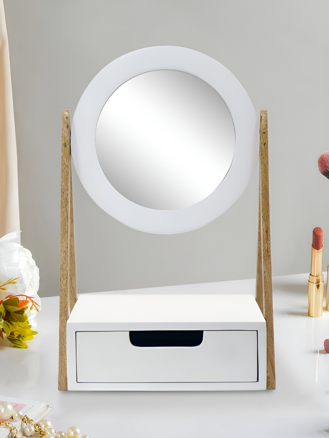 Metalsmith White & Brown Glass Round Shape Mirror