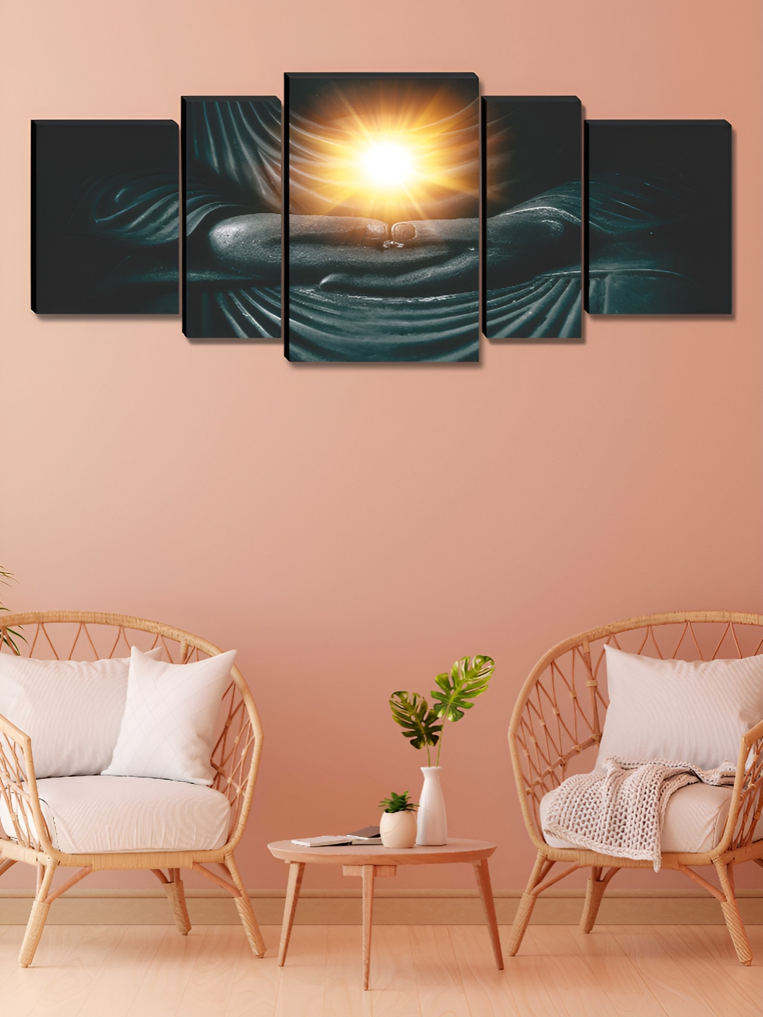 Myntra Elegant Homes Buddha Hands Wood 5 Piece Wall Rectangle Paintings Wall Art