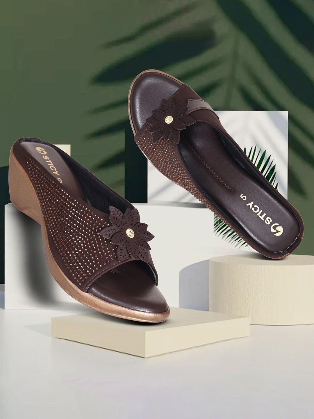 STICY Embellished Wedge Heel Sandals