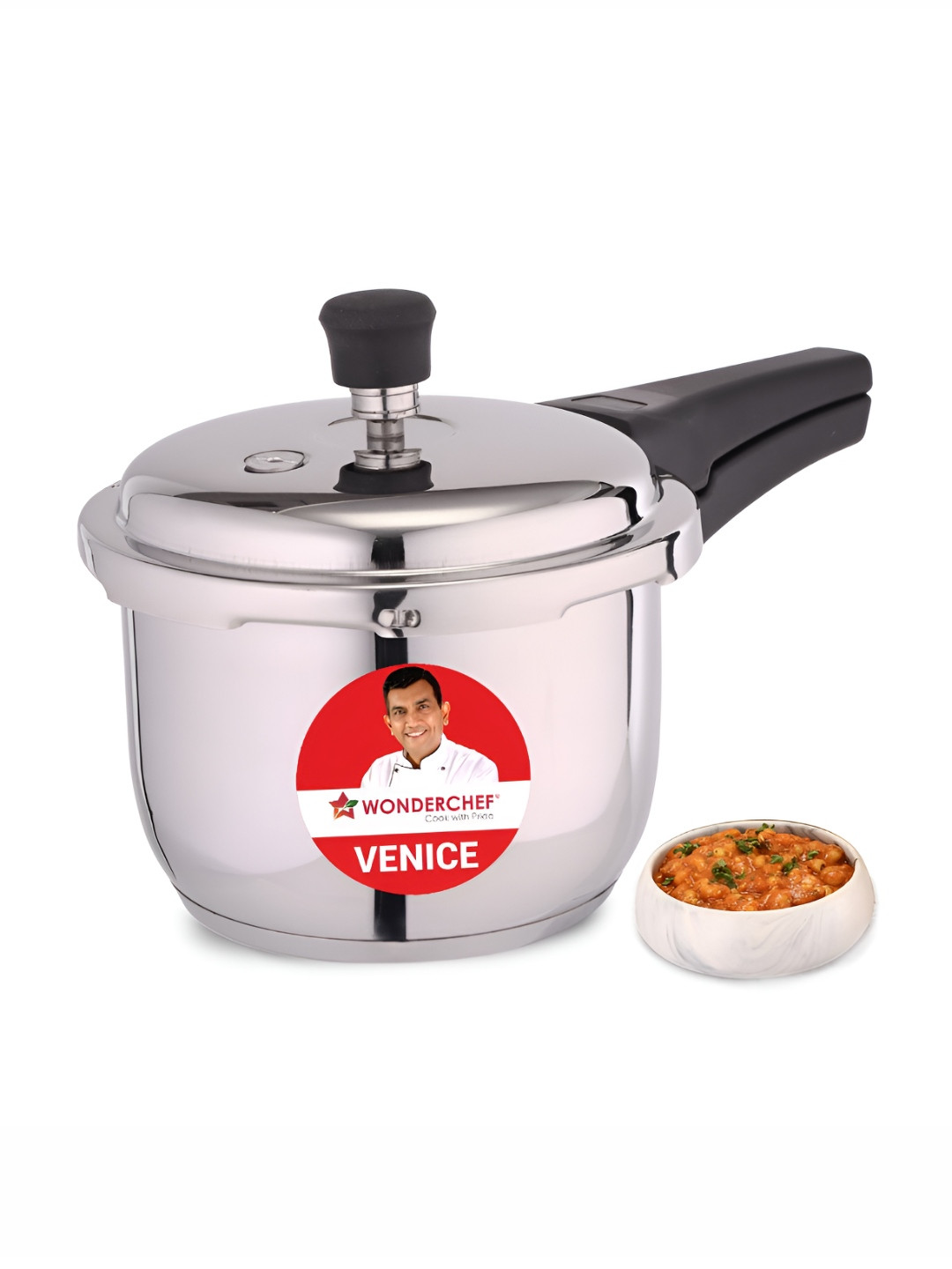 Wonderchef Venice Silver Stainless Steel Induction Base Outer Lid Ceramic Pressure Cooker-3 L