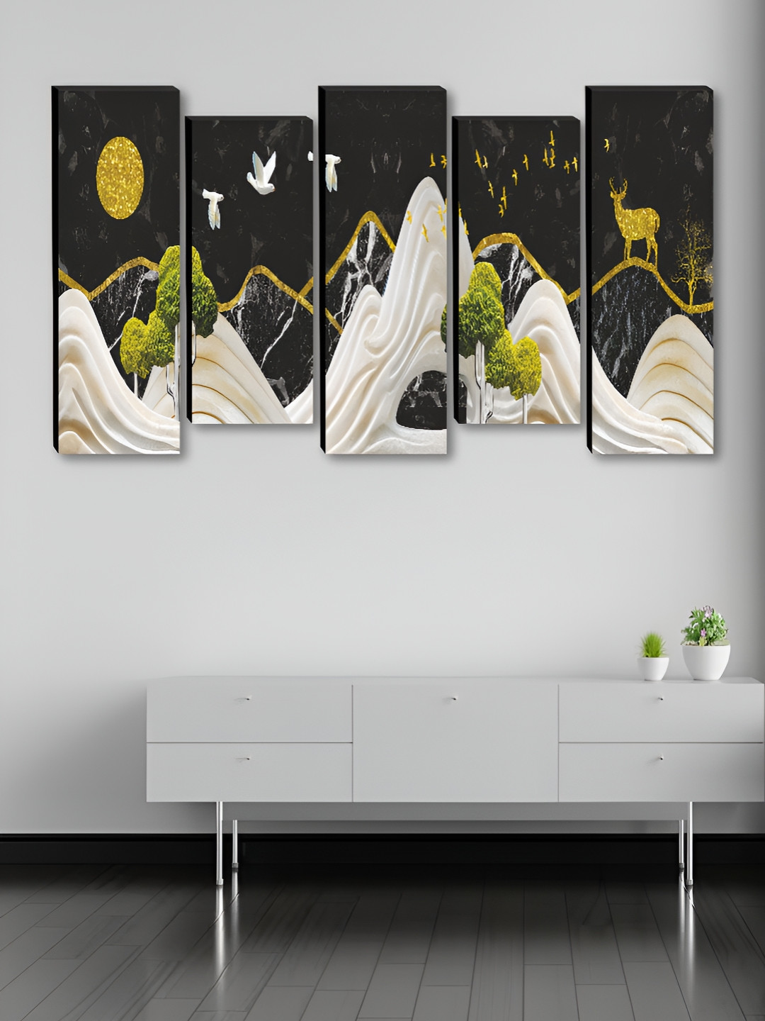 Myntra Elegant Homes Elegant Nature Wood 5 Piece Wall Rectangle Paintings Wall Art