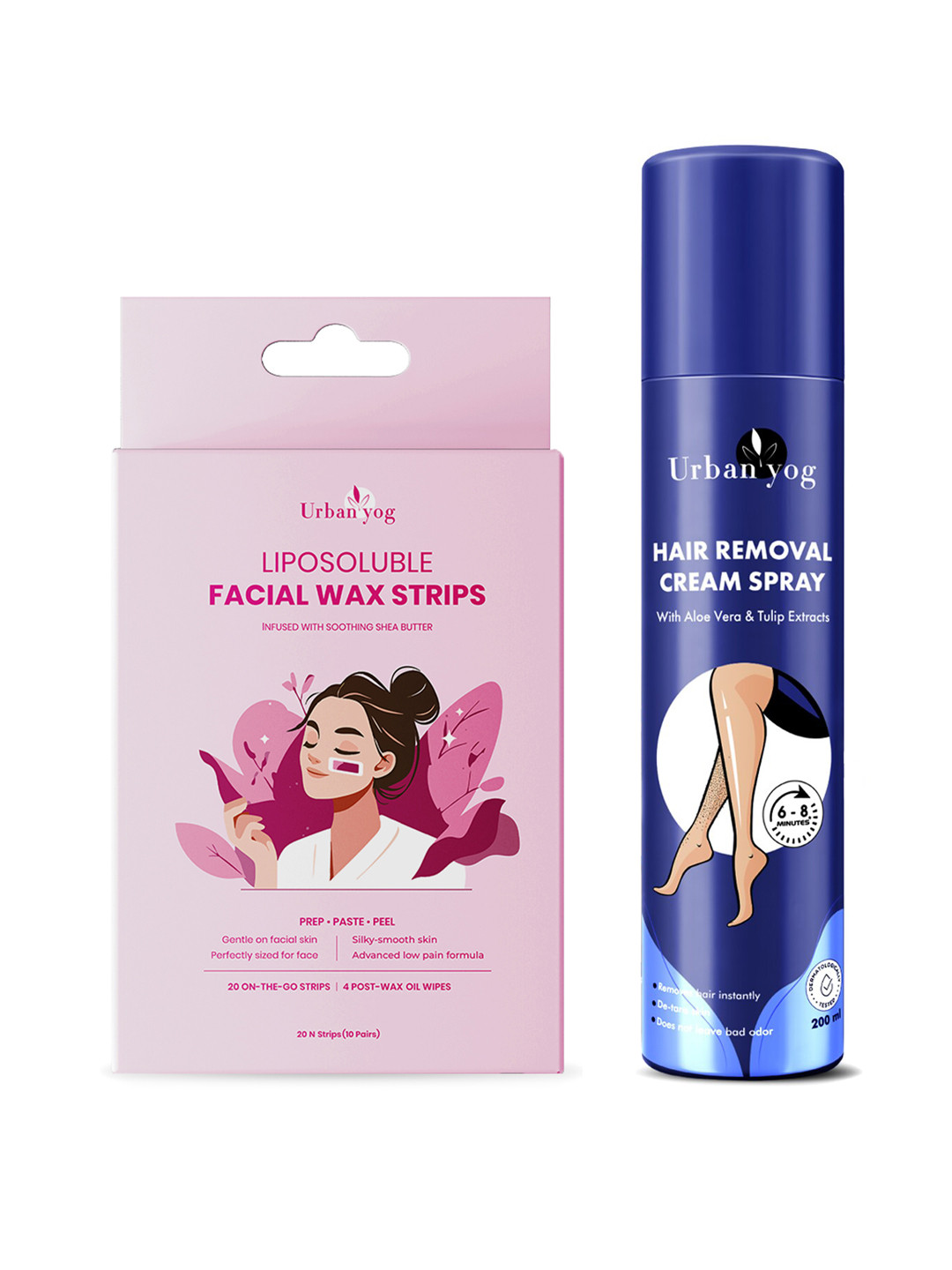 URBANYOG Women Set of Hair Removal Cream Spray 200ml & Facial Wax Strips - 20 Strips