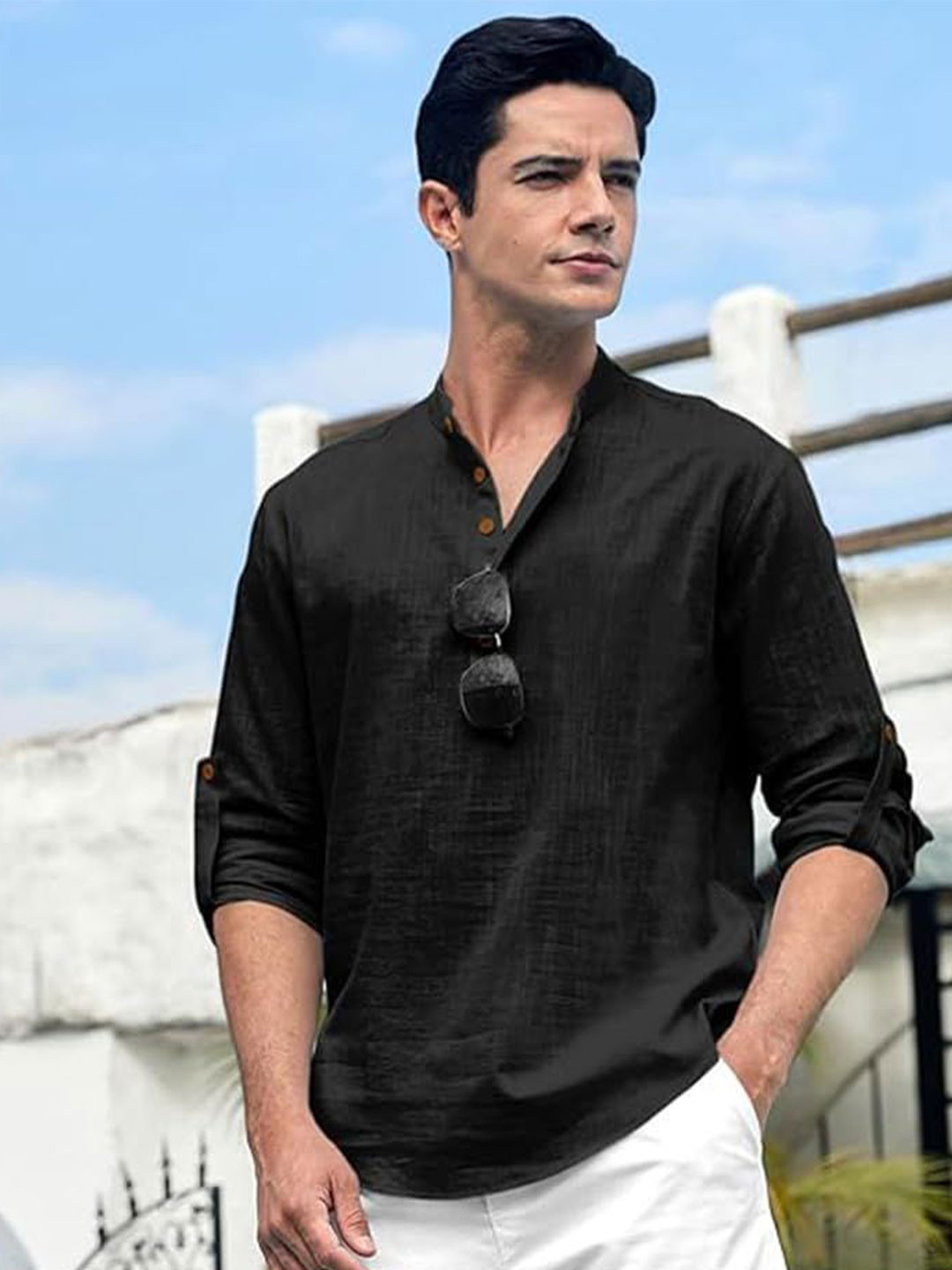 EdinWolf Men India Slim Fit Band Collar Solid Cotton Casual Kurta