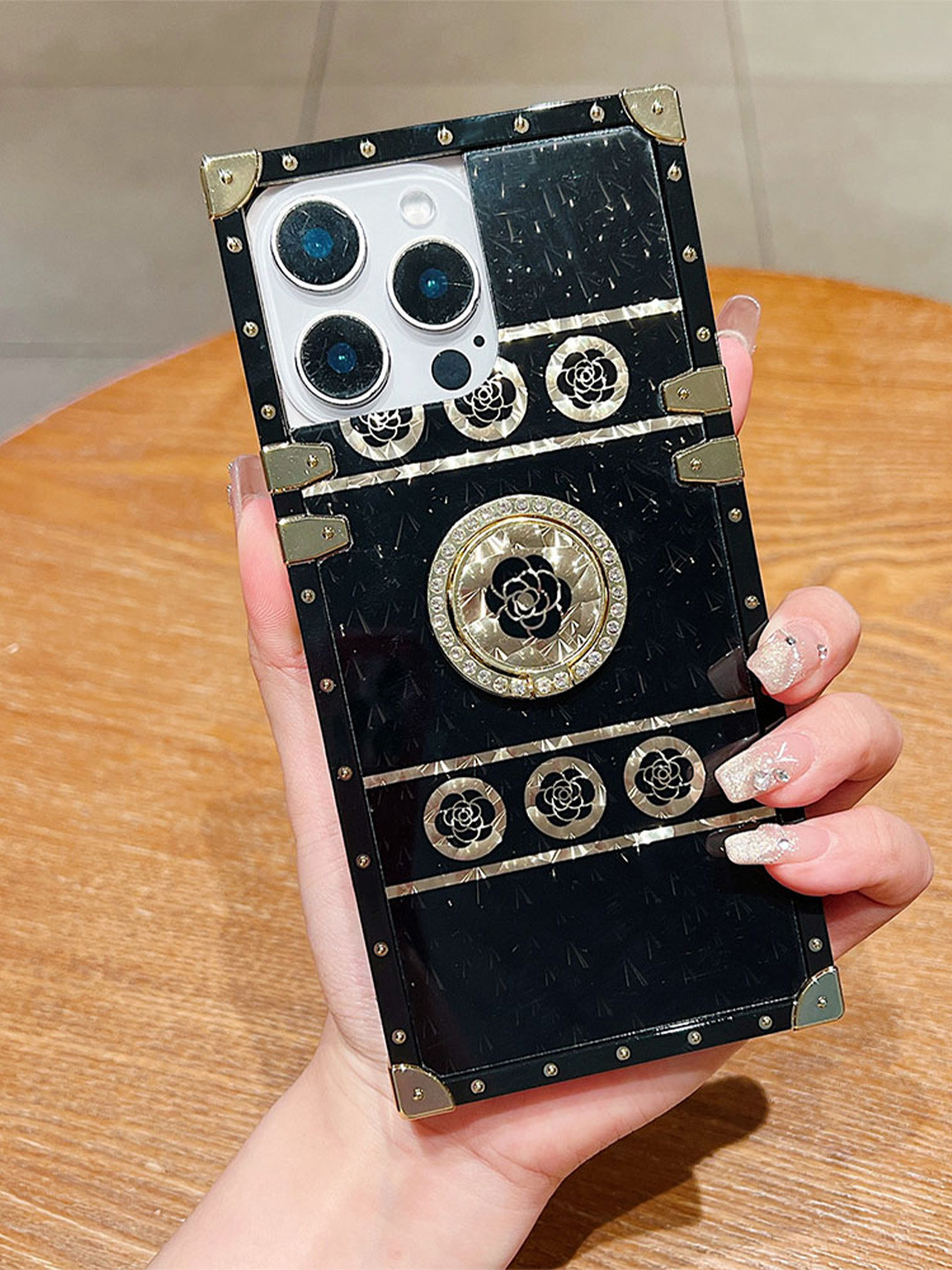 Luxury Kase Floral Design & Ring Holder iPhone 16 Pro Back Case