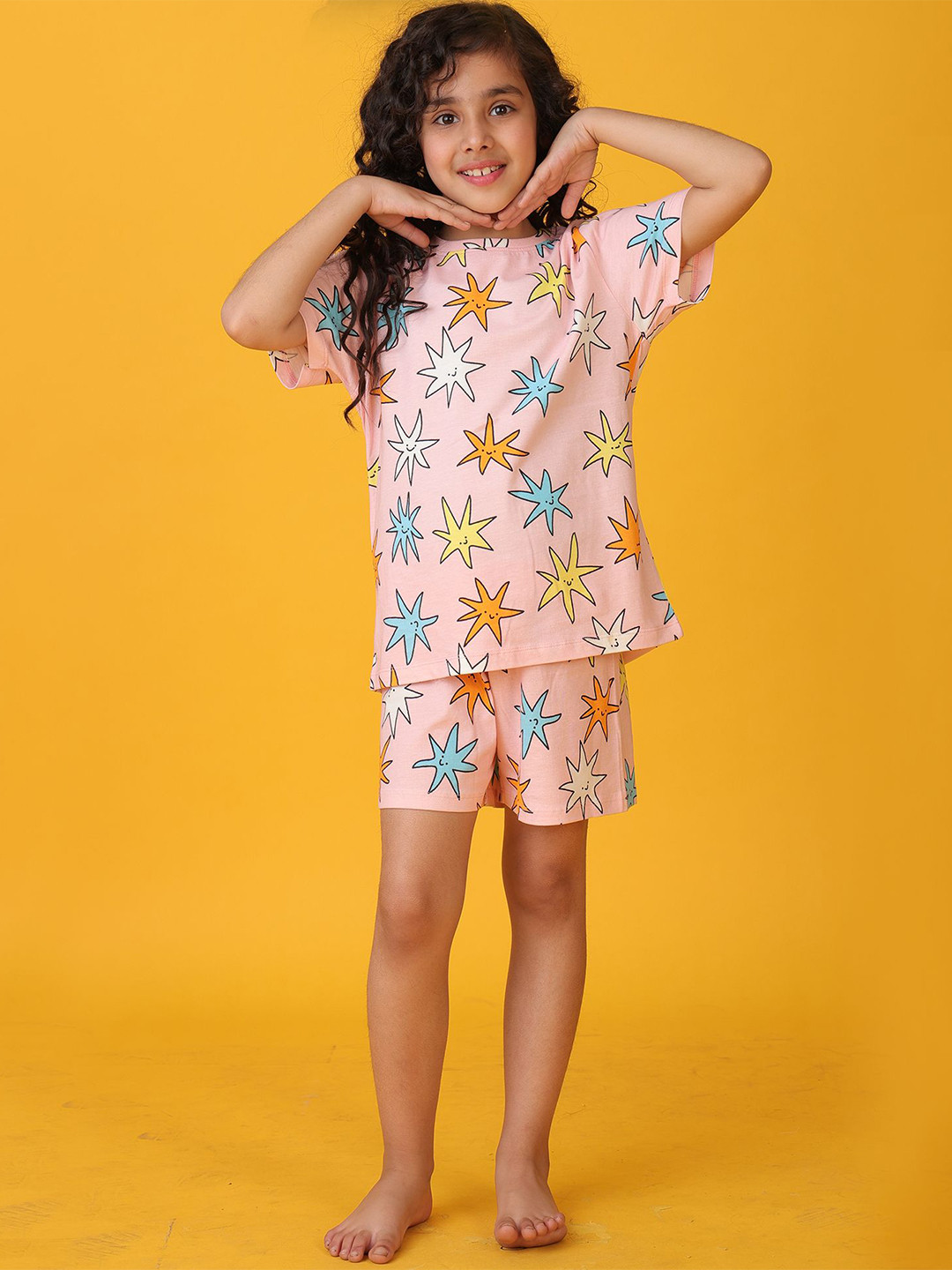 Anthrilo Girls Pink Star Sleepwear Short Set Night suit