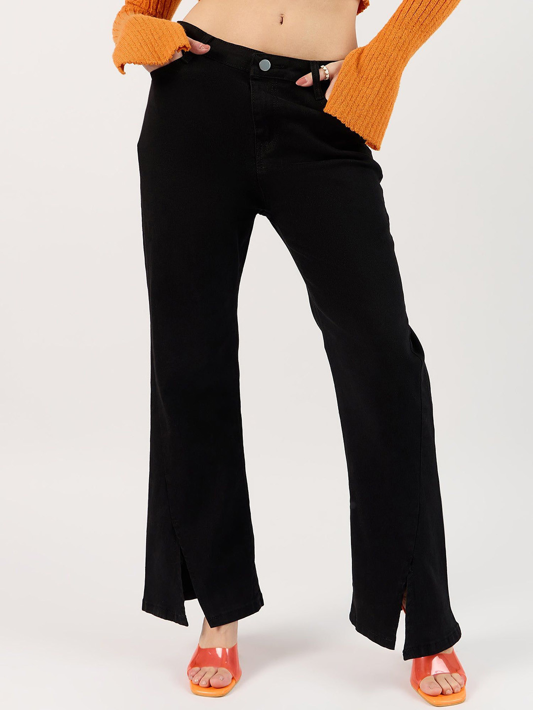 Outzidr Black Jeans with Cut-Out Details