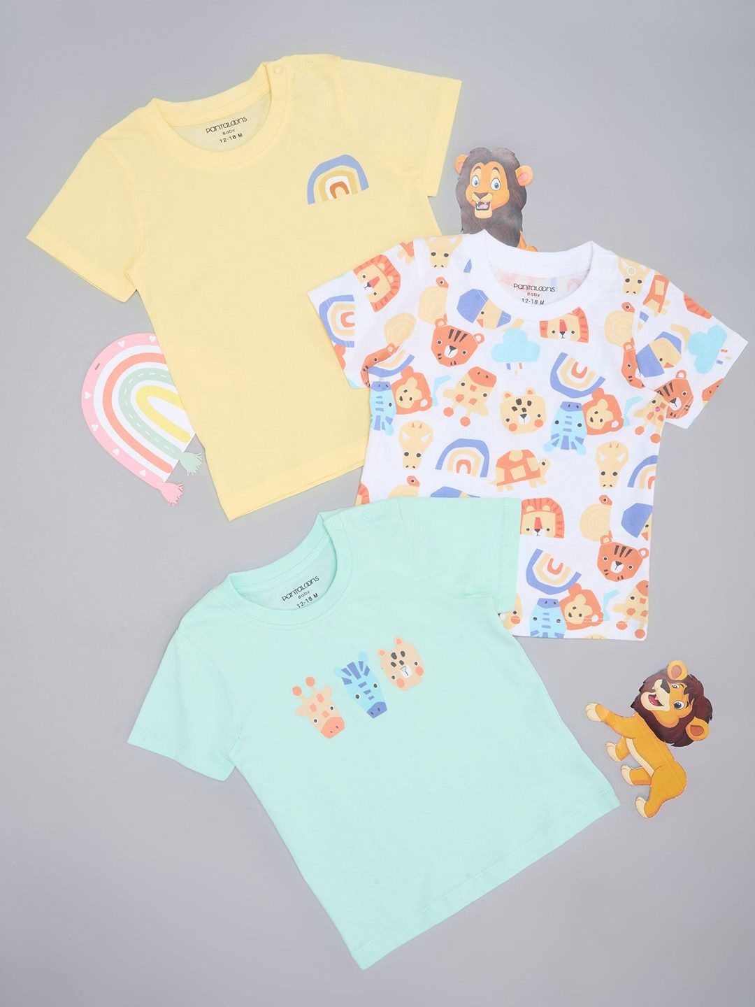 Pantaloons Baby Boys Pack of 3 Graphic Printed Round Neck Cotton T-shirts