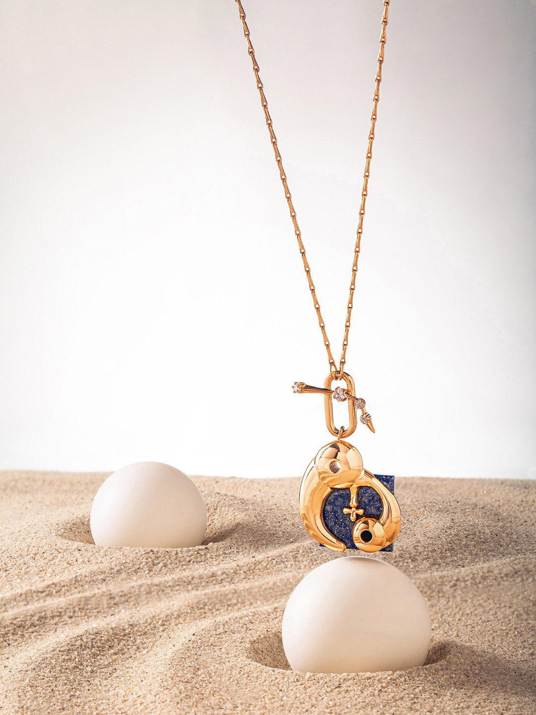 Outhouse 22K Gold-Plated Lapis Lazuli Cancer Zodiac Pendant with Chains