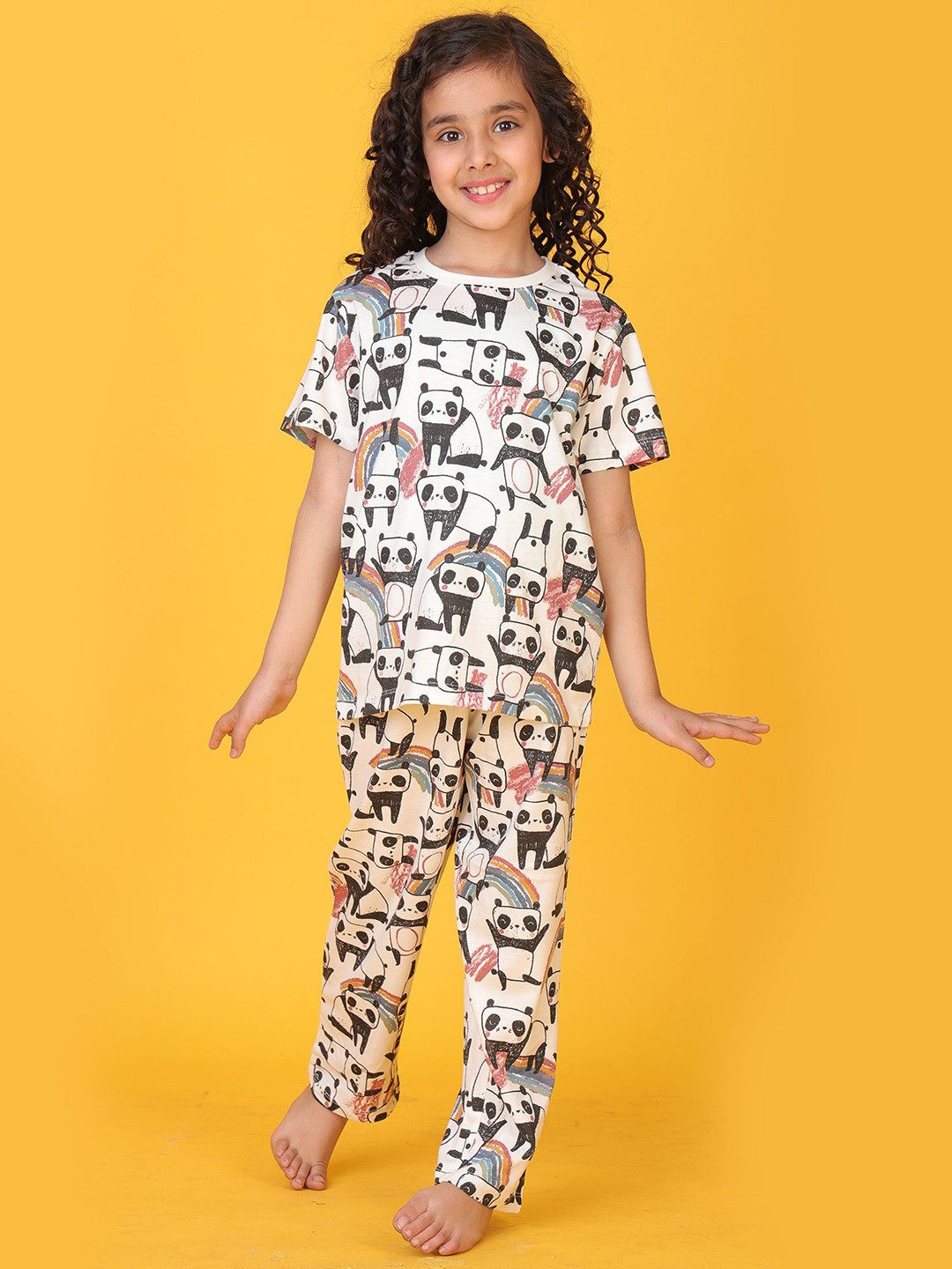 Anthrilo Panda Girls Short Sleeve Pyjama Set