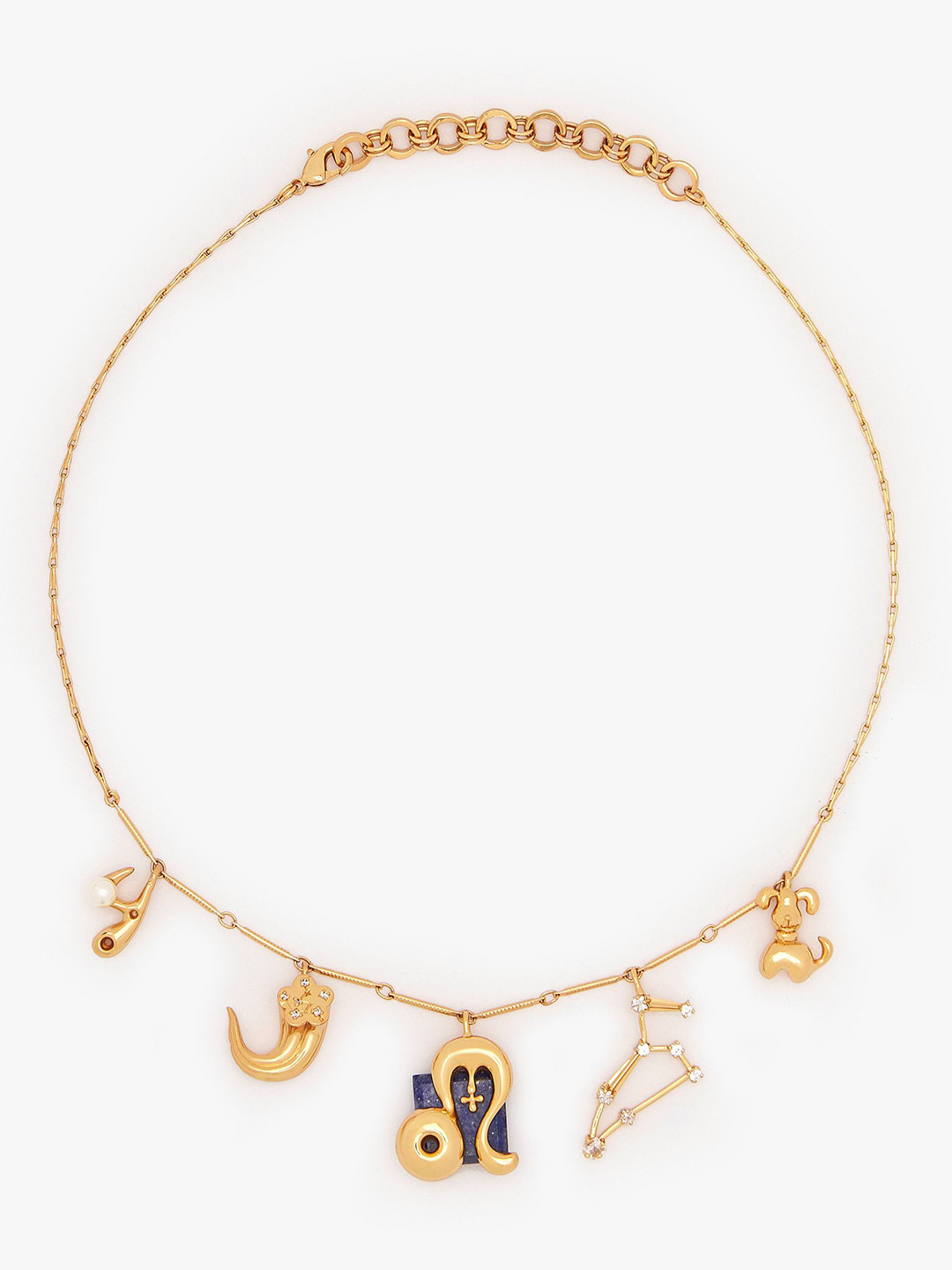 Outhouse Leo Charm 22K Gold-Plated Lapis Lazuli Studded Chain