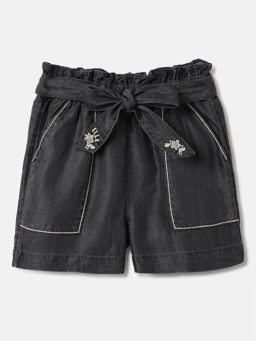 Elle Girls Embroidered Elasticated Shorts With Fabric Belt