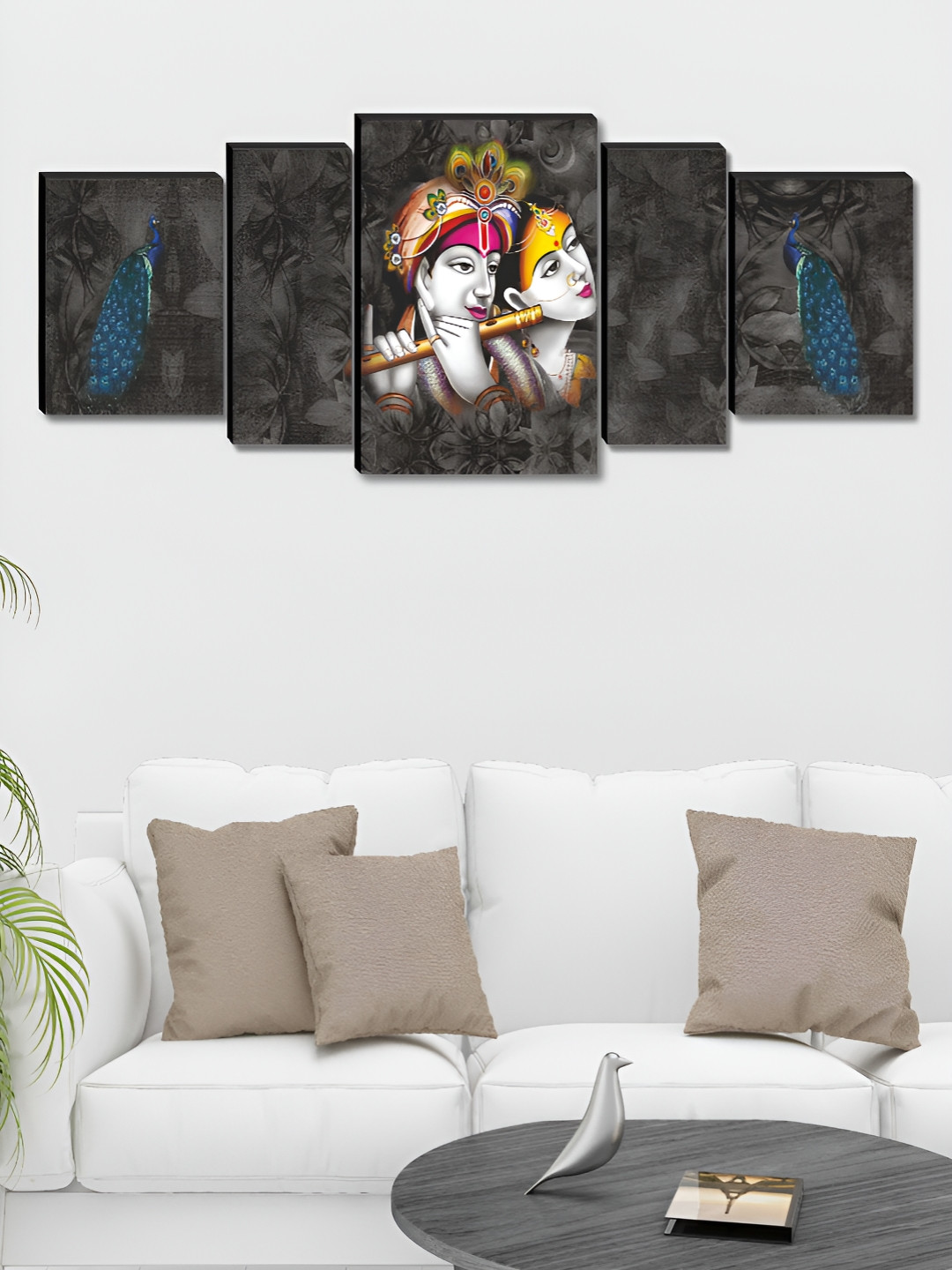 Myntra Elegant Homes Grey & White 5 Pieces Canvas Radha Krishna Painting Wall Arts