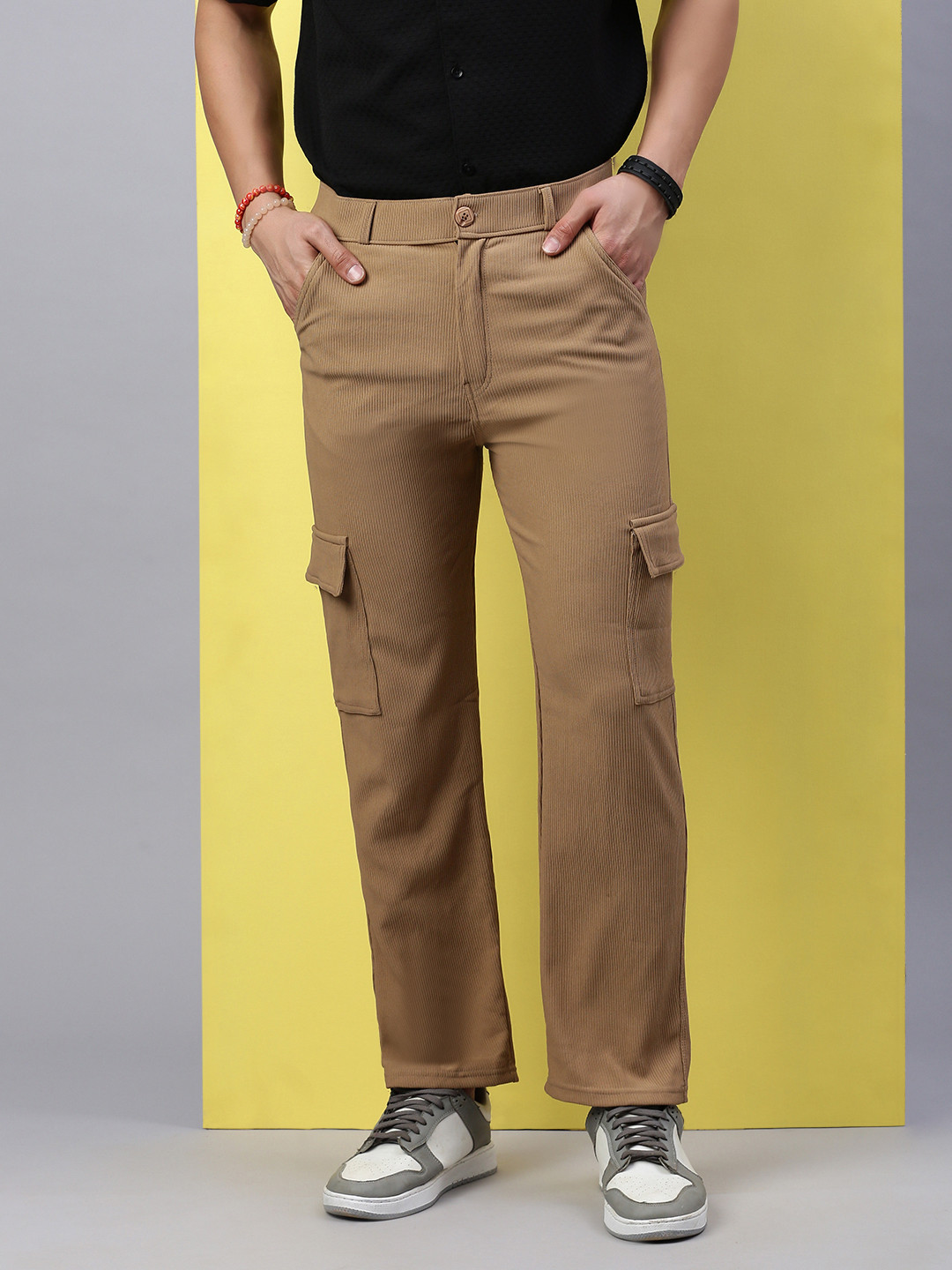 VOXATI Men Relaxed Corduroy Cargos Trousers