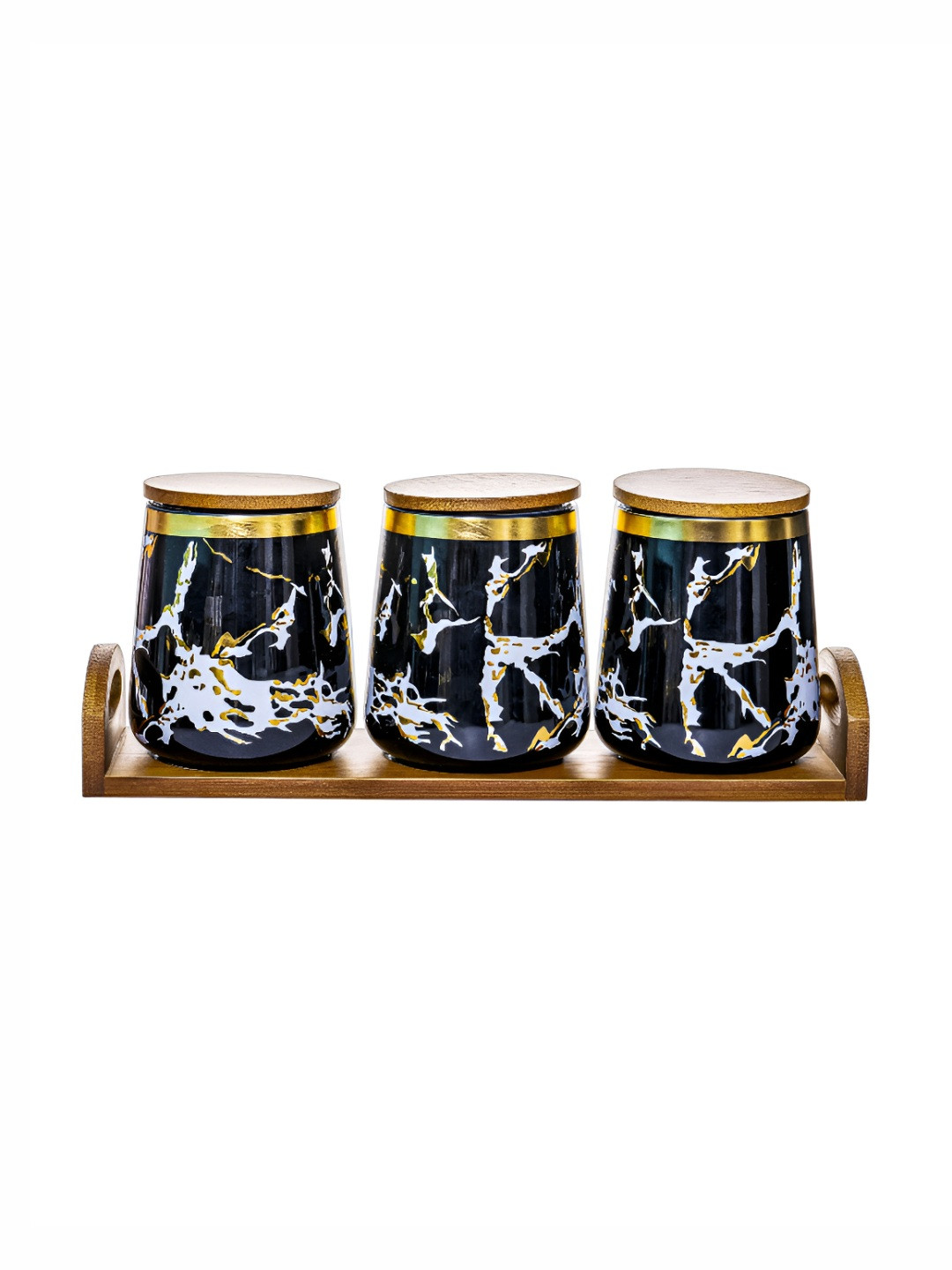 Roxx Reina Black Marble Ceramic Dishwasher Safe 4 Piece Flip Top Fridge Container-700ml