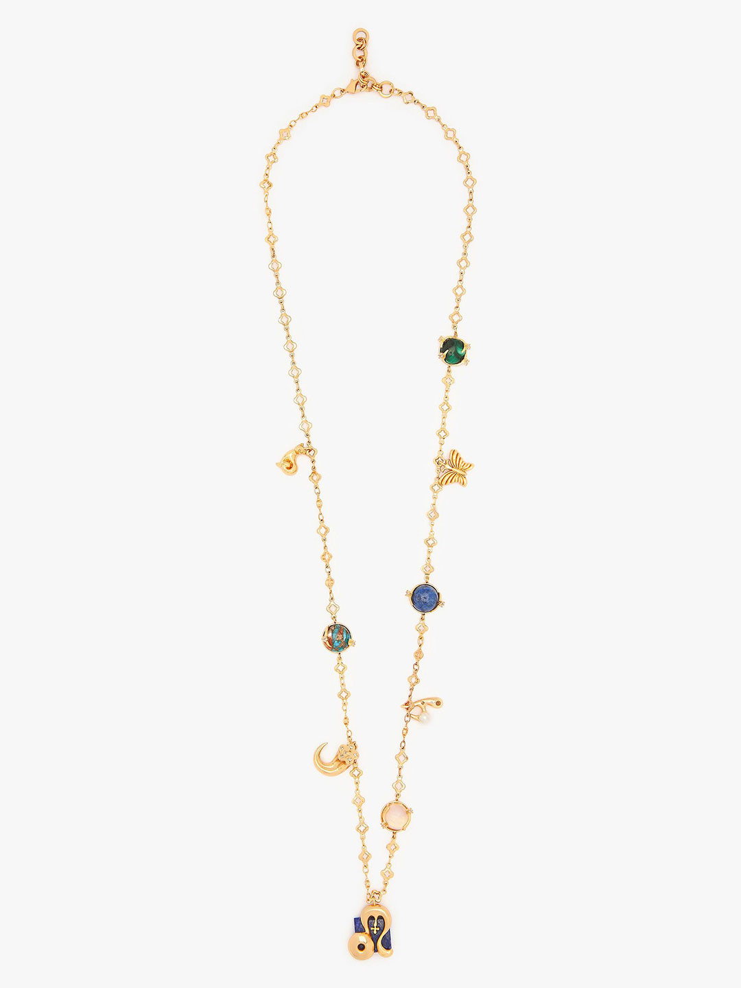 Outhouse Leo Vintage Celestial Halo 22K Gold-Plated Lapis Lazuli Studded Chain