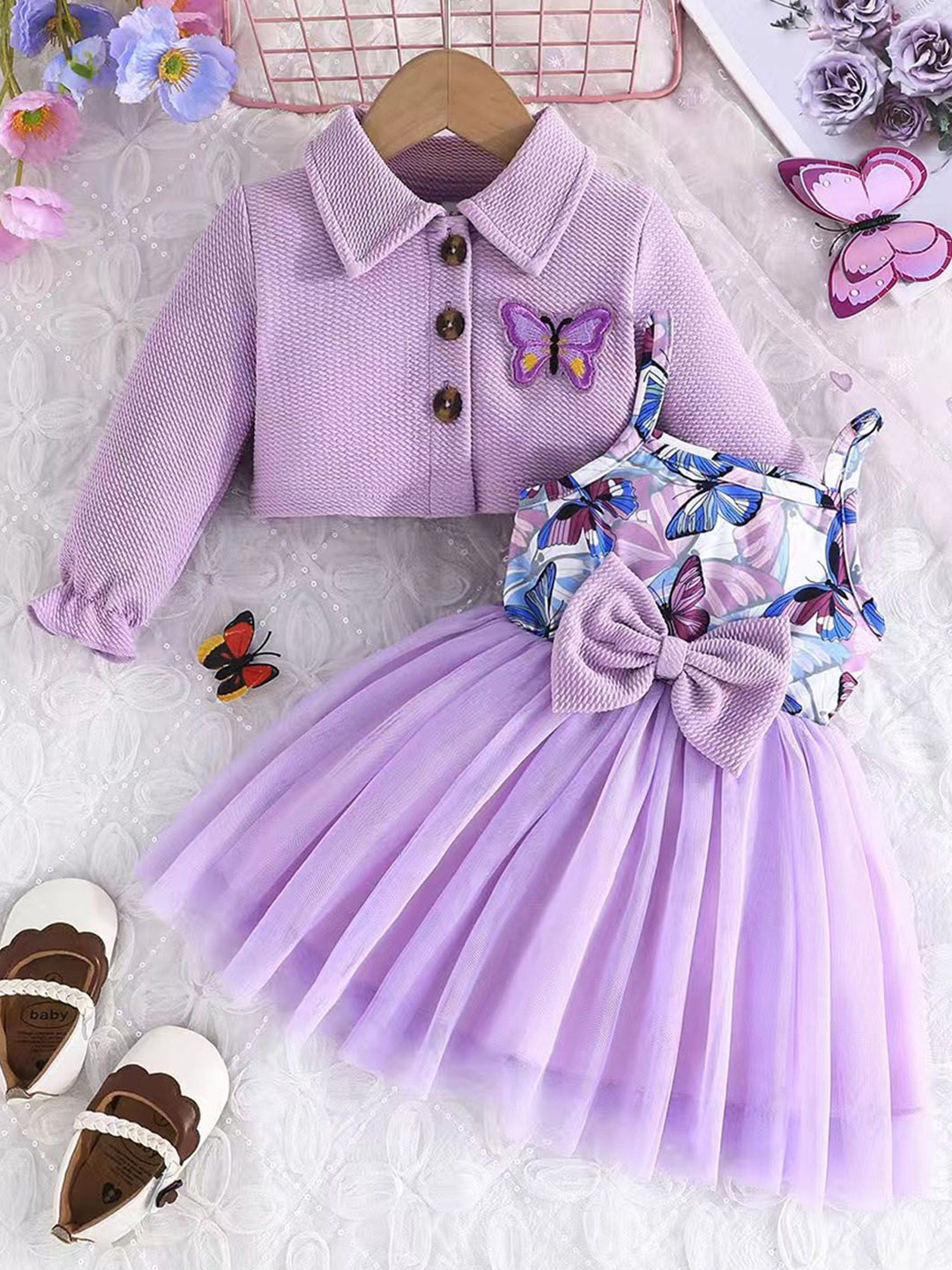 Xsole Girl Butterfly Bow Tulle Fit & Flare Dress