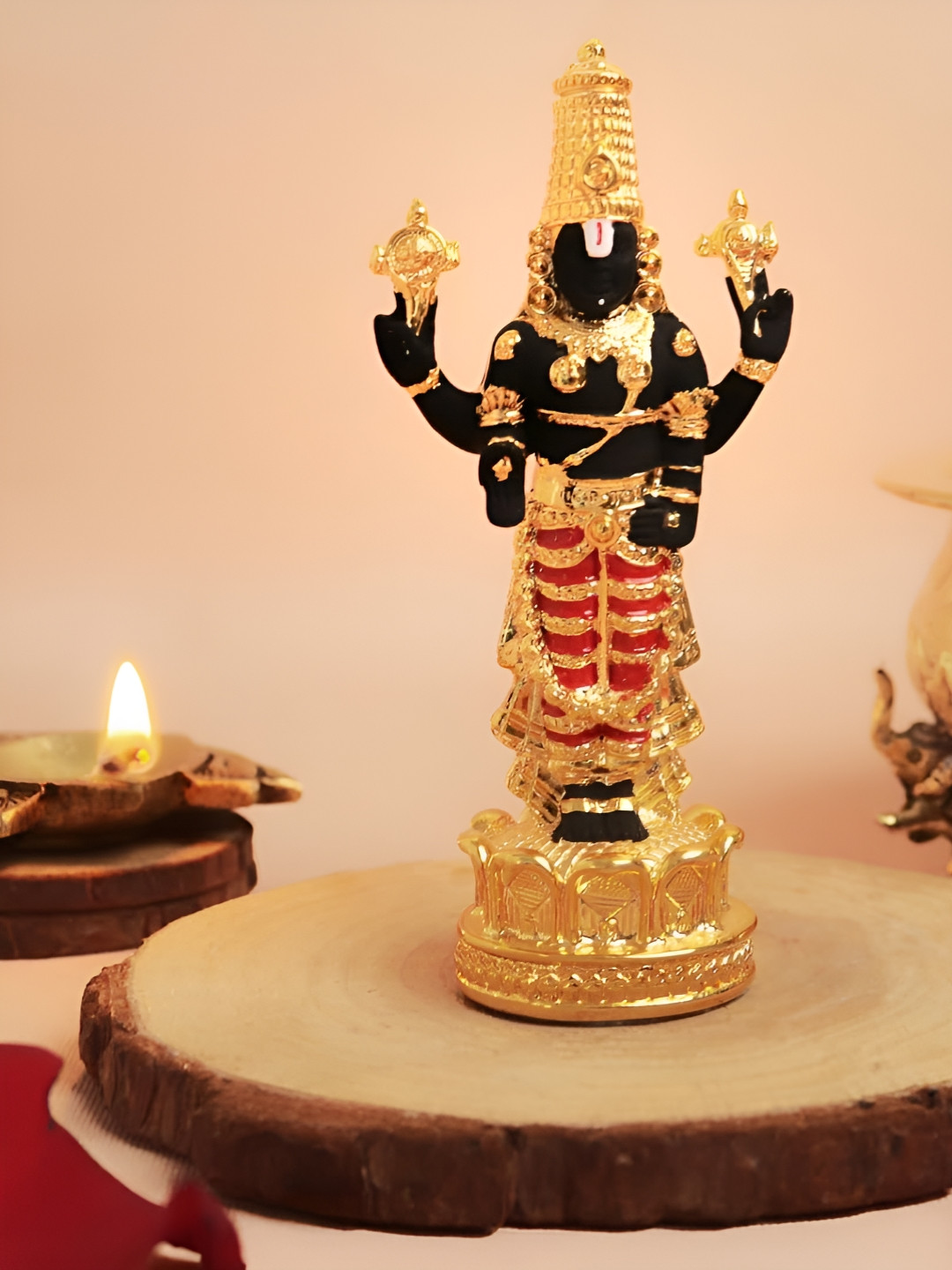 The Spiritual Living Coated Balaji Gold Polyresin Metallic Prayer Room Small Showpiece - 4.5 Inches