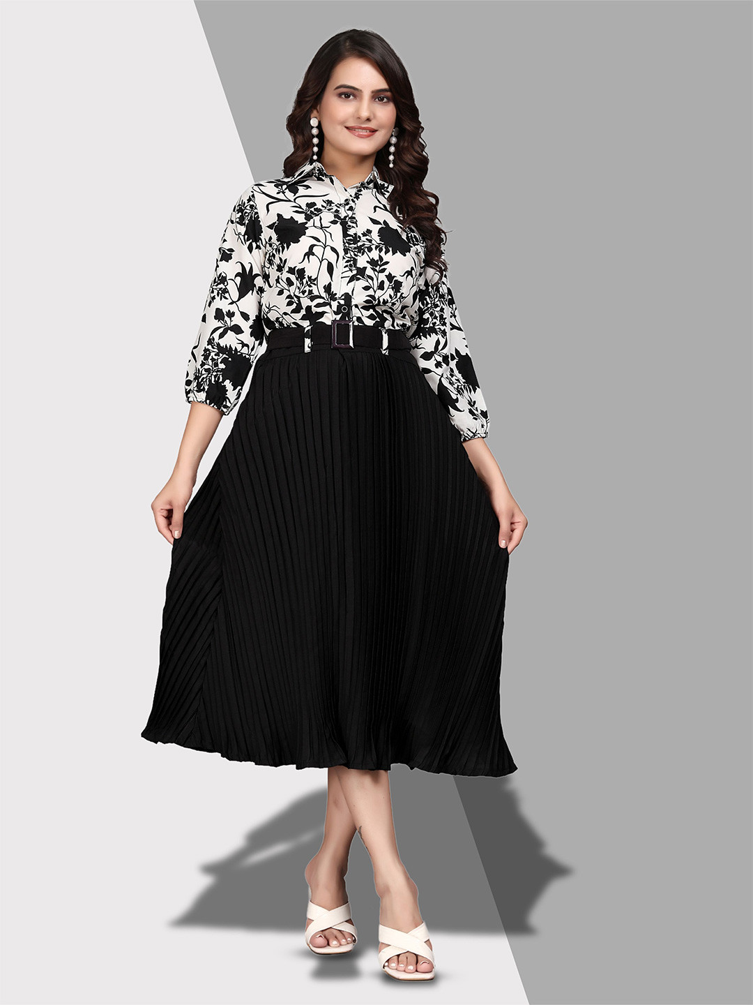 ZELZIS Black Fit and Flare Party Dress for Women