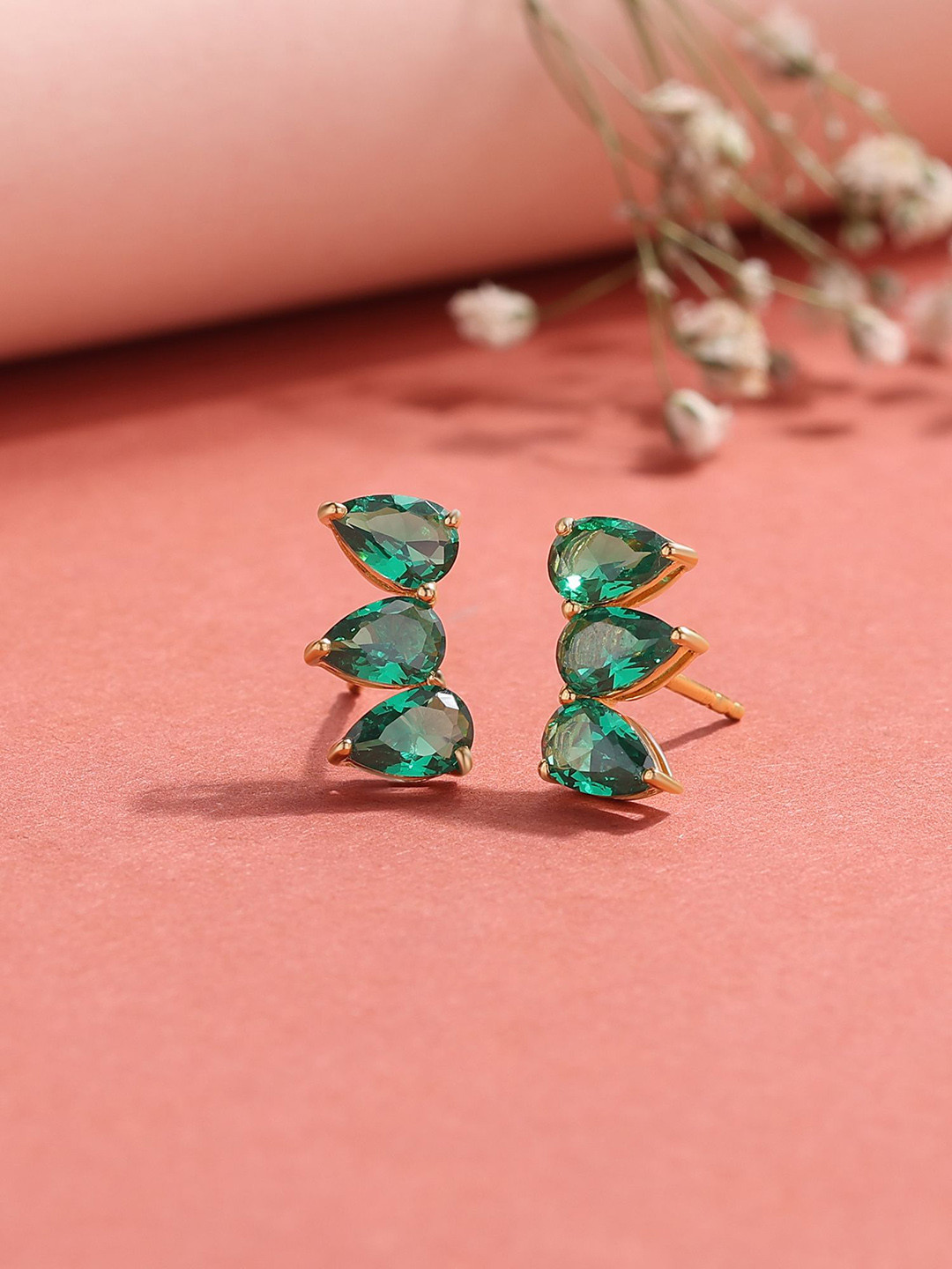 Ornate Jewels 925 Silver 18K Gold Plated Green Emerald Earring