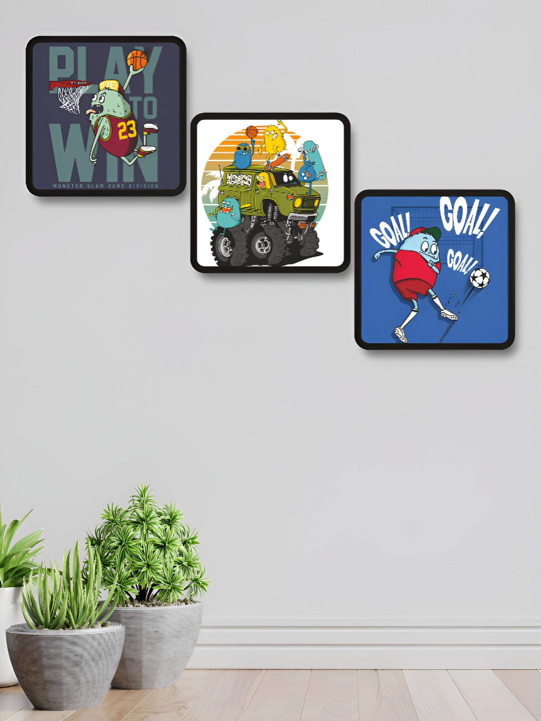 Myntra Elegant Homes Blue & Black 3 Pieces Motivational Quotes Wood Wall Art