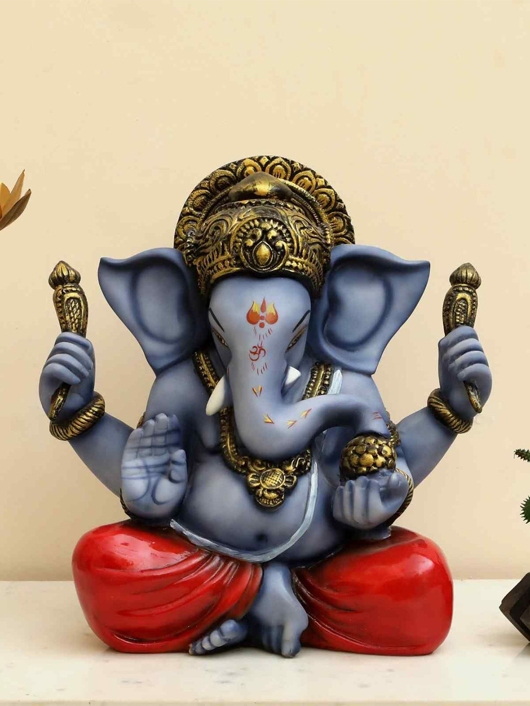 vedas S-Ganpati Devi Blue Polyresin Matte Prayer Room Medium Showpiece - 14.2 Inches