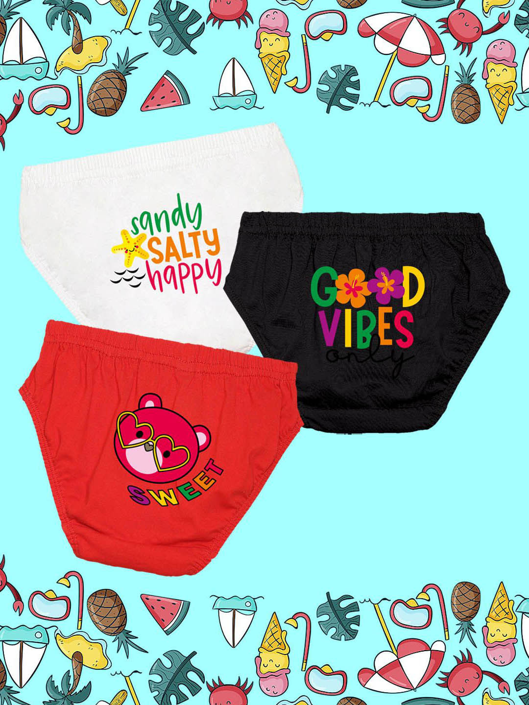 NUSYL Girls Pack Of 3 Typography Printed Inner Elastic Cotton Basic Briefs