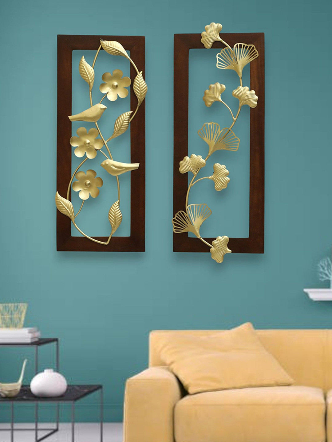 vedas W-Alex Leon Metal Floral Glossy Hanging Hall 2Pcs Wall Hangings-20.9In